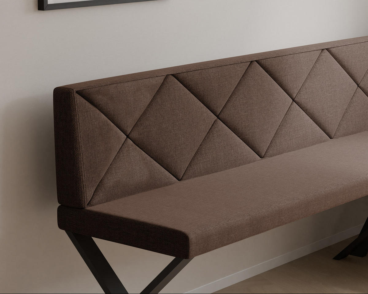 ECKBANK rechts VERO X Webstoff gesteppt, 128/168 cm Braun - Braun, Textil/Metall (128/168cm) - Idohome