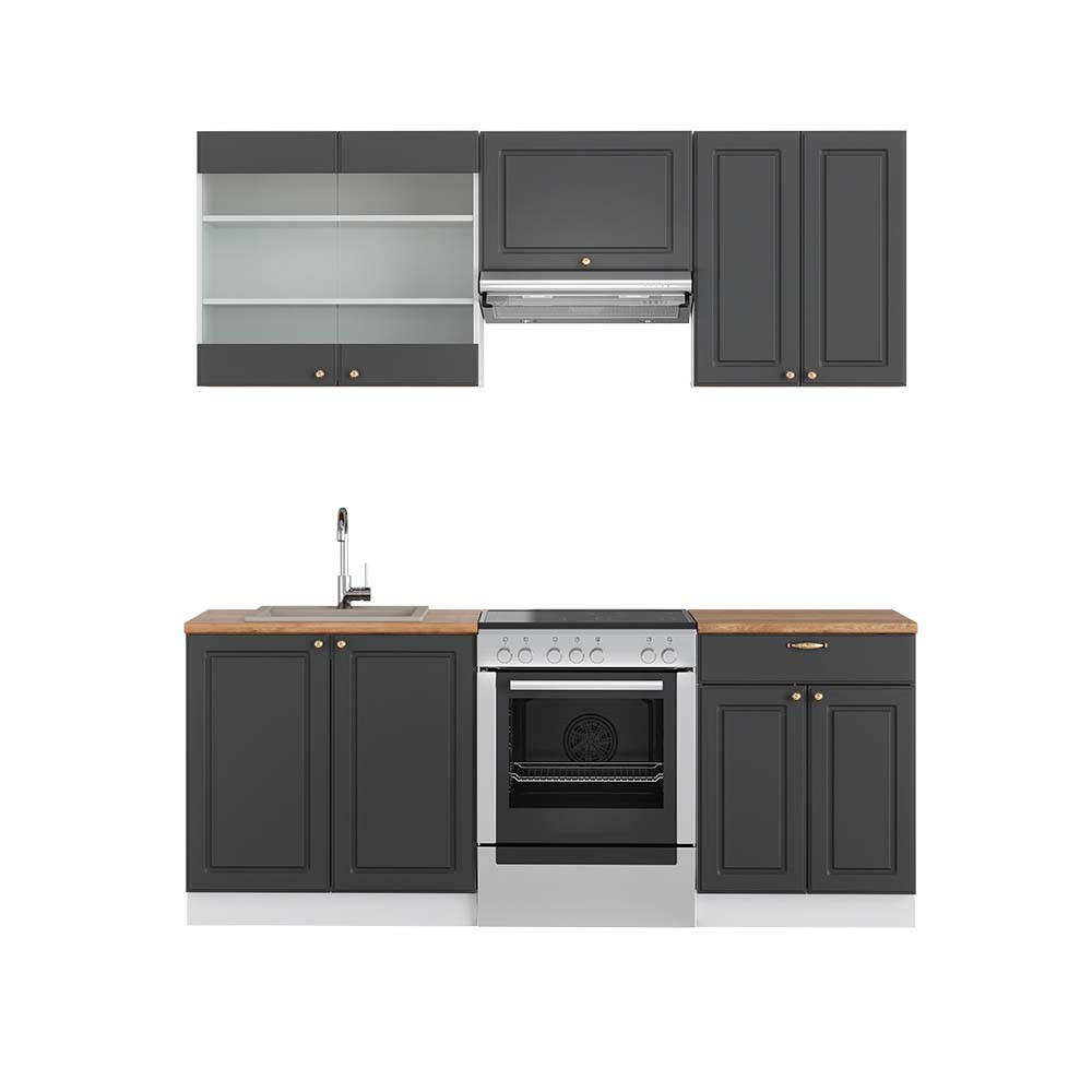 KÜCHENZEILE Fame-Line Anthrazit-Gold/Weiß 200 cm, AP Eiche - Anthrazit/Weiß, Holzwerkstoff (200/81.6/60cm) - Vicco