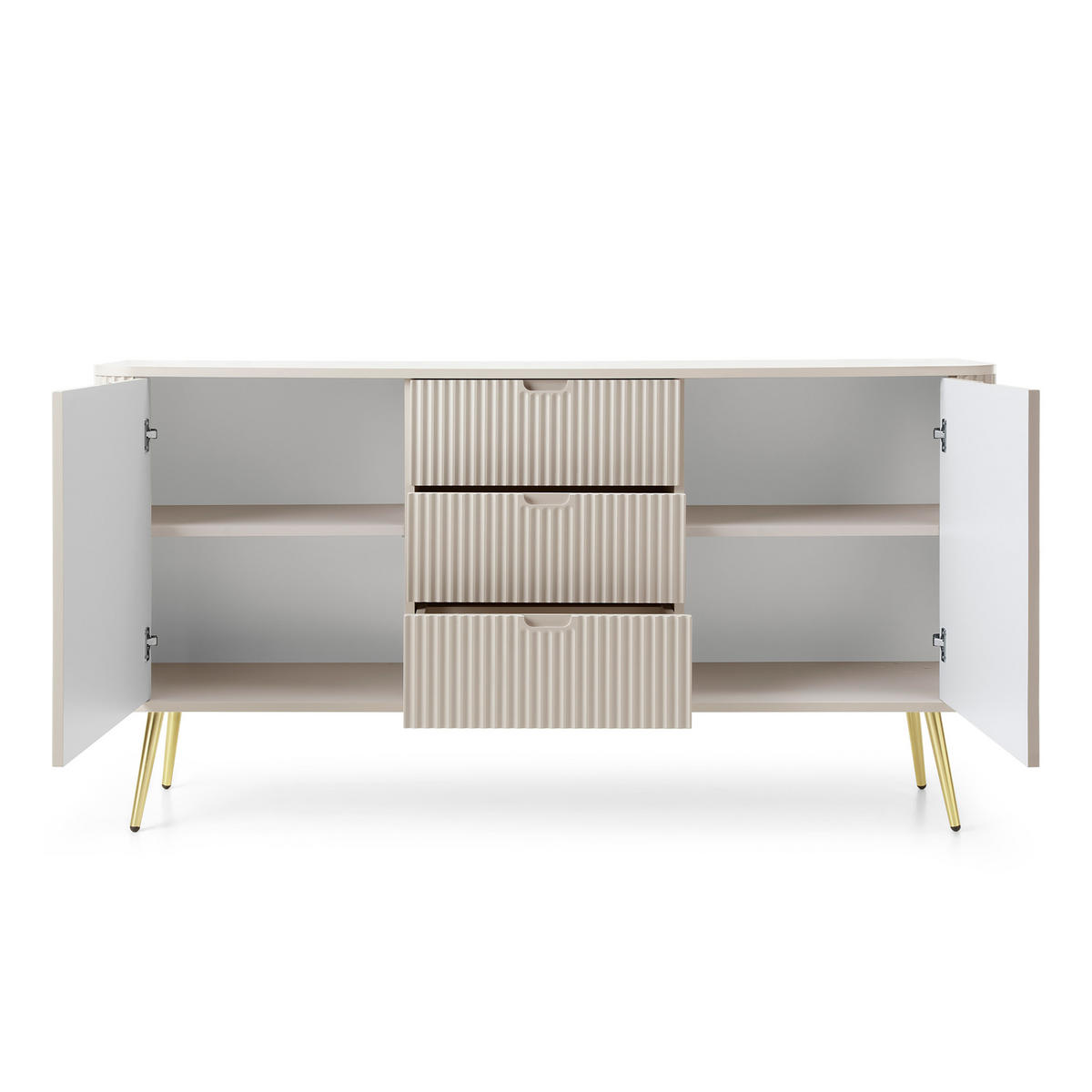 SIDEBOARD ZENZERO 168/87/39 cm mit 3 Schubladen 2 Türen Kaschmir - Kaschmir/Goldfarben, Holzwerkstoff (168/87/39cm) - MASSENO