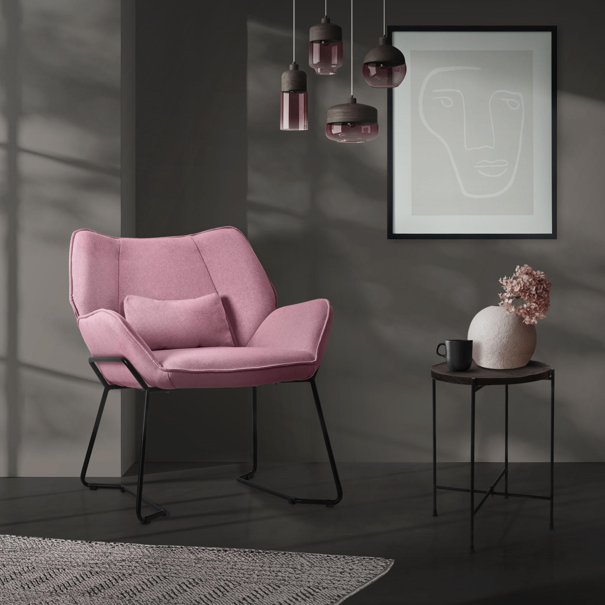 RELAXSESSEL Leinen Rosa - Pink, Metall (77/85/75cm) - ML-DESIGN