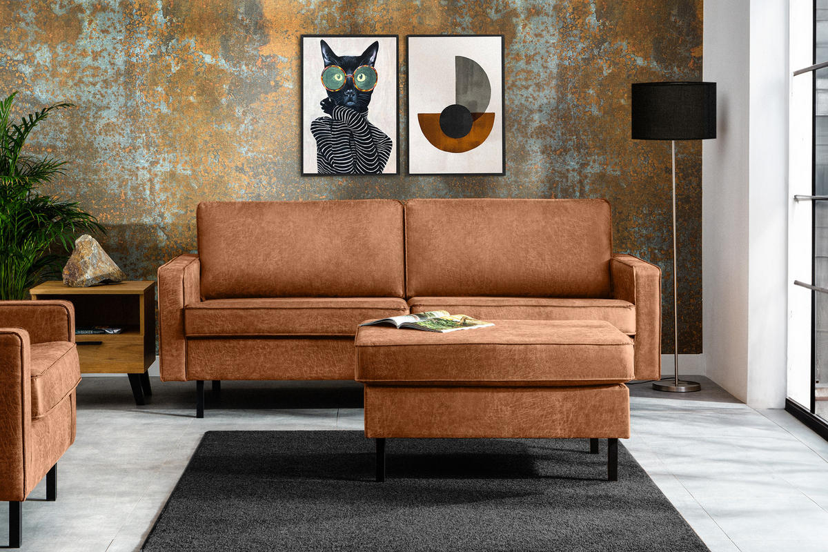 3-SITZER-SOFA INVIA Klassische-Stil mit Armlehnen, Lederoptik-Stoff, rot - Rot/Schwarz, Textil (209/87/98cm) - KONSIMO®