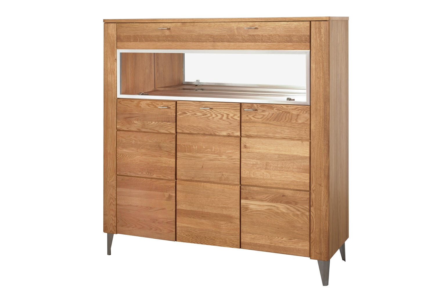 VITRINE Latina Honig Eiche 126 / 42 / 134cm - Honigeiche/Braun, Holz/Metall (126/134/42cm) - Feldmann-Wohnen