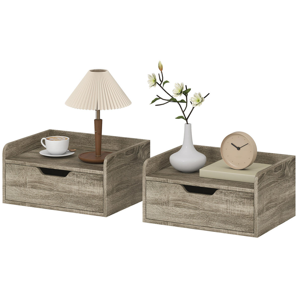 NACHTTISCH Grau Spanplatte wandhängend mit Schublade 2er-Set - Grau, Holzwerkstoff (40/19.5/30cm) - PANGIVO
