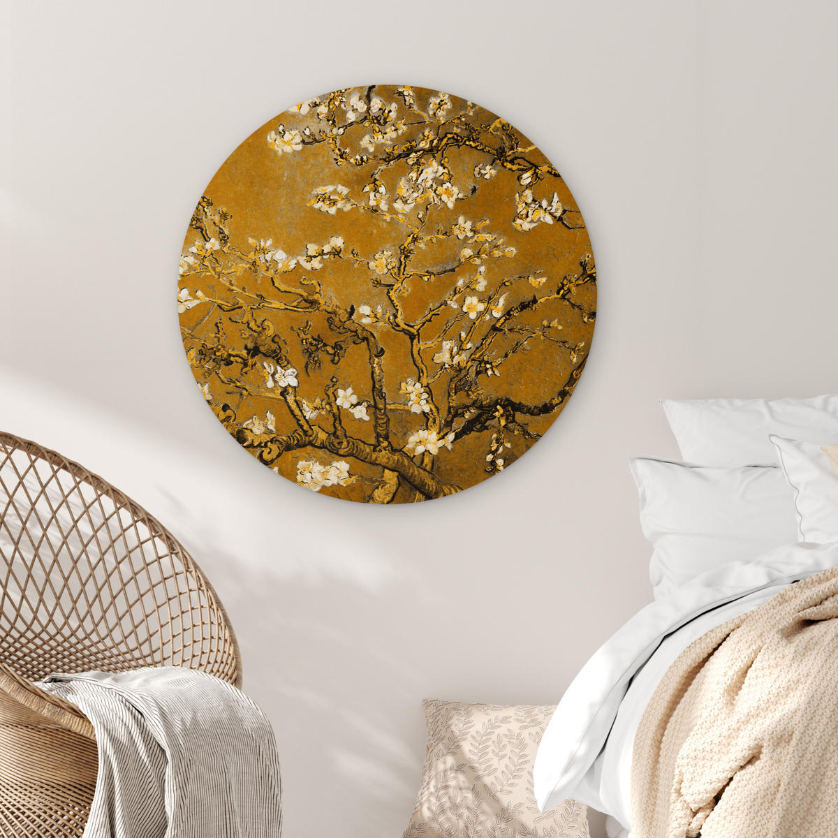 WANDBILD Mandelblüte - Kunst - Van Gogh - Gold 90x90 cm - Wengefarben, Kunststoff (90/90cm) - MuchoWow