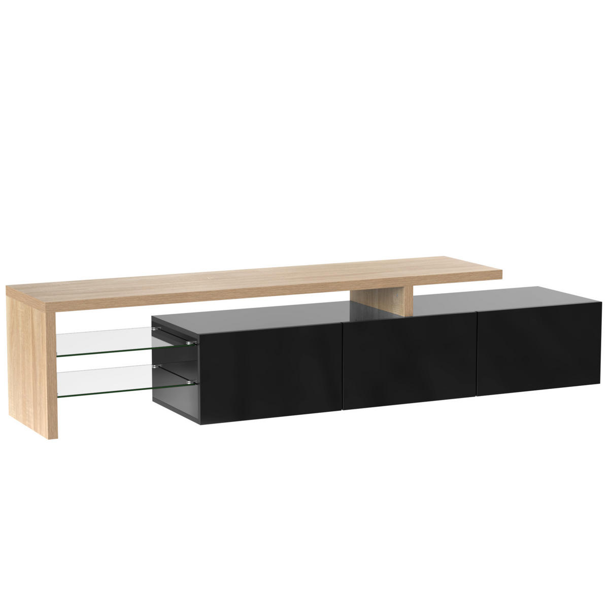 TV-ELEMENT mit LED 197,5 cm Schwarz Holzoptik - Schwarz, Glas (39/42/197.5cm) - Beauniv
