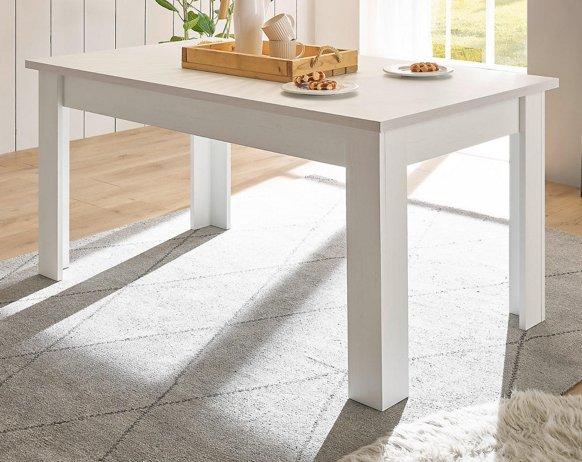 ESSTISCH weiß Pinie Landhaus, Tisch 160 x 90 cm - Weiß/Pinienfarben, Holzwerkstoff (160/90/76cm) - Furn.Design