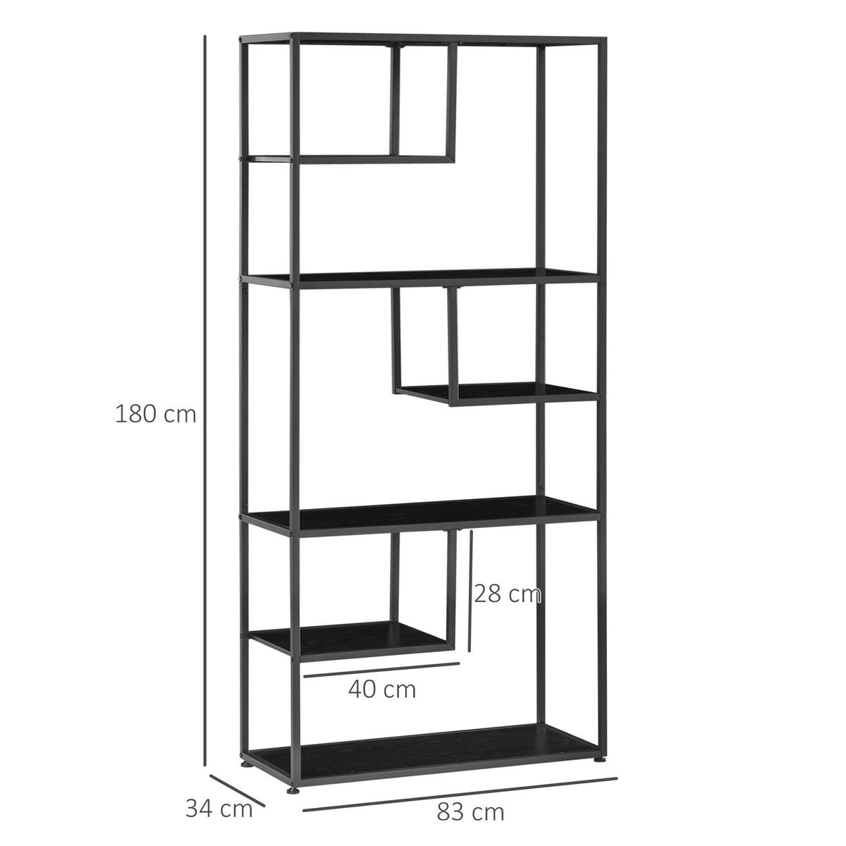REGAL DE-15491 7 Ebenen, 83/34/180 cm Schwarz - Schwarz, Holzwerkstoff (83/180/34cm) - ComfortXL