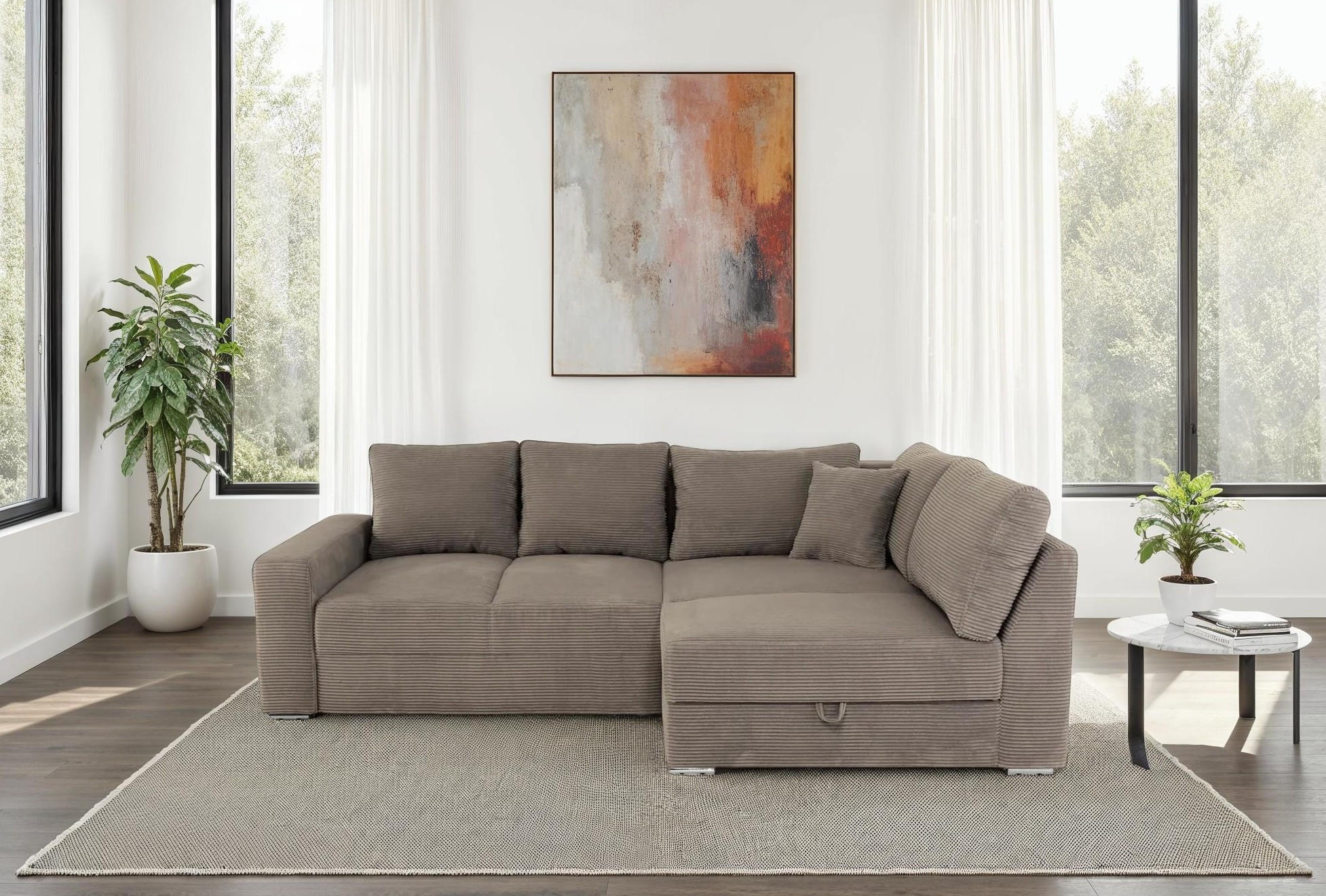 Thumbnail - luma-home Ecksofa-Dauerschläfer, Braun, Textil, 3-Sitzer, Füllung: Polyurethan (PUR),Polyurethan (Pur), L-Form,L-Form, 2...