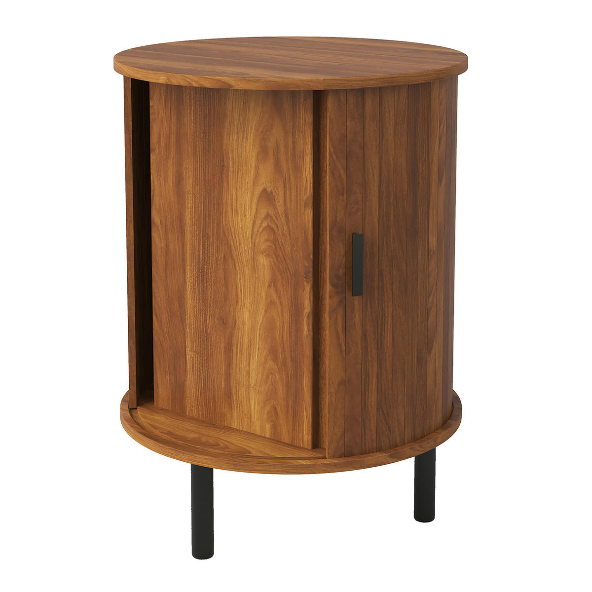 BEISTELLTISCH Rund Nussbaum Sideboard mit Schiebetür & Metallfüßen - Walnussfarben, Holzwerkstoff (48/48/65cm) - Urban Meuble