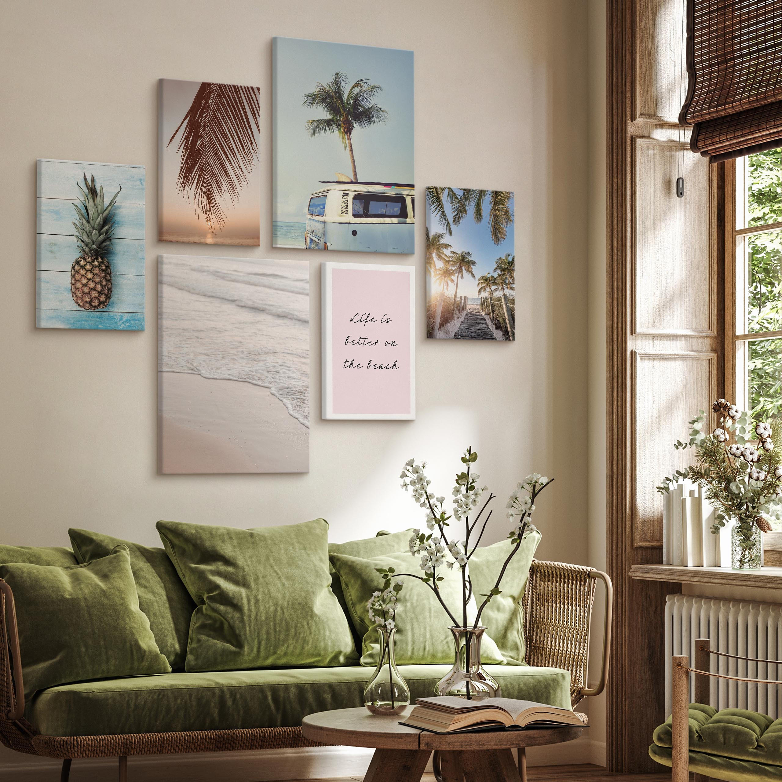 Thumbnail - Muralo Leinwandbilder, Blau, Schwarz, Weiß, Rosa, Beige, Braun, Orange, Grau, Textil, Wasser/Strand/Meer, Baum/Pflanze/N...