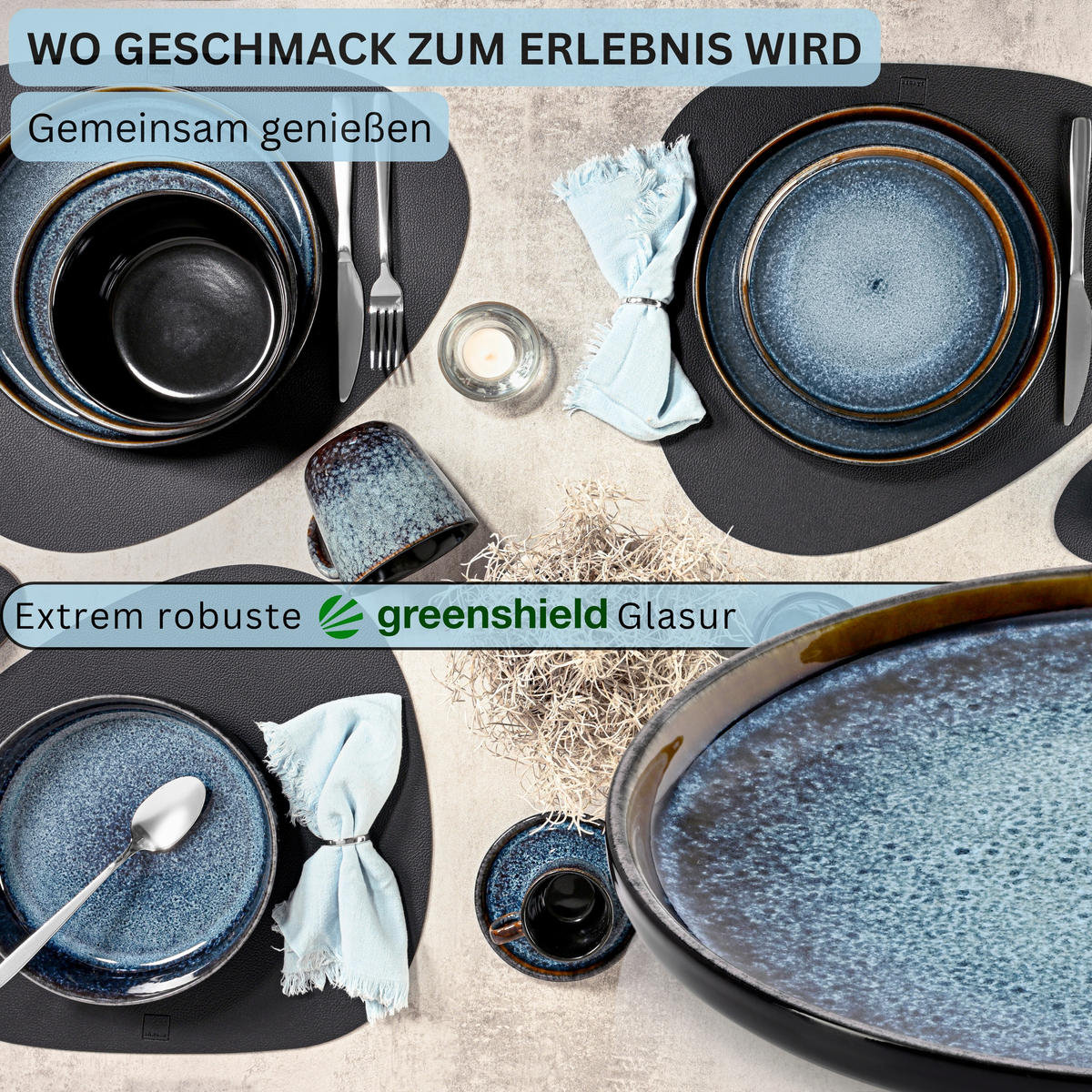 DESSERTTELLER SET OSAKA - 6 teilig aus Steingut - Blau, Stein (20.3cm) - Sänger