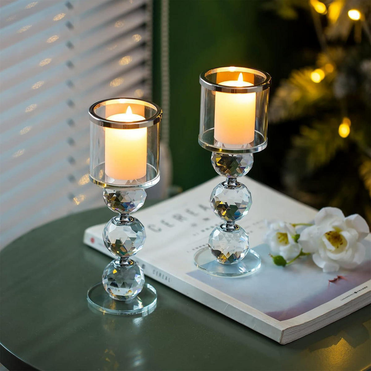 KERZENSTÄNDER Set 2-teilig Kristall Glas Silber 19.5 cm - Silberfarben, Glas (7/19.5/7cm)