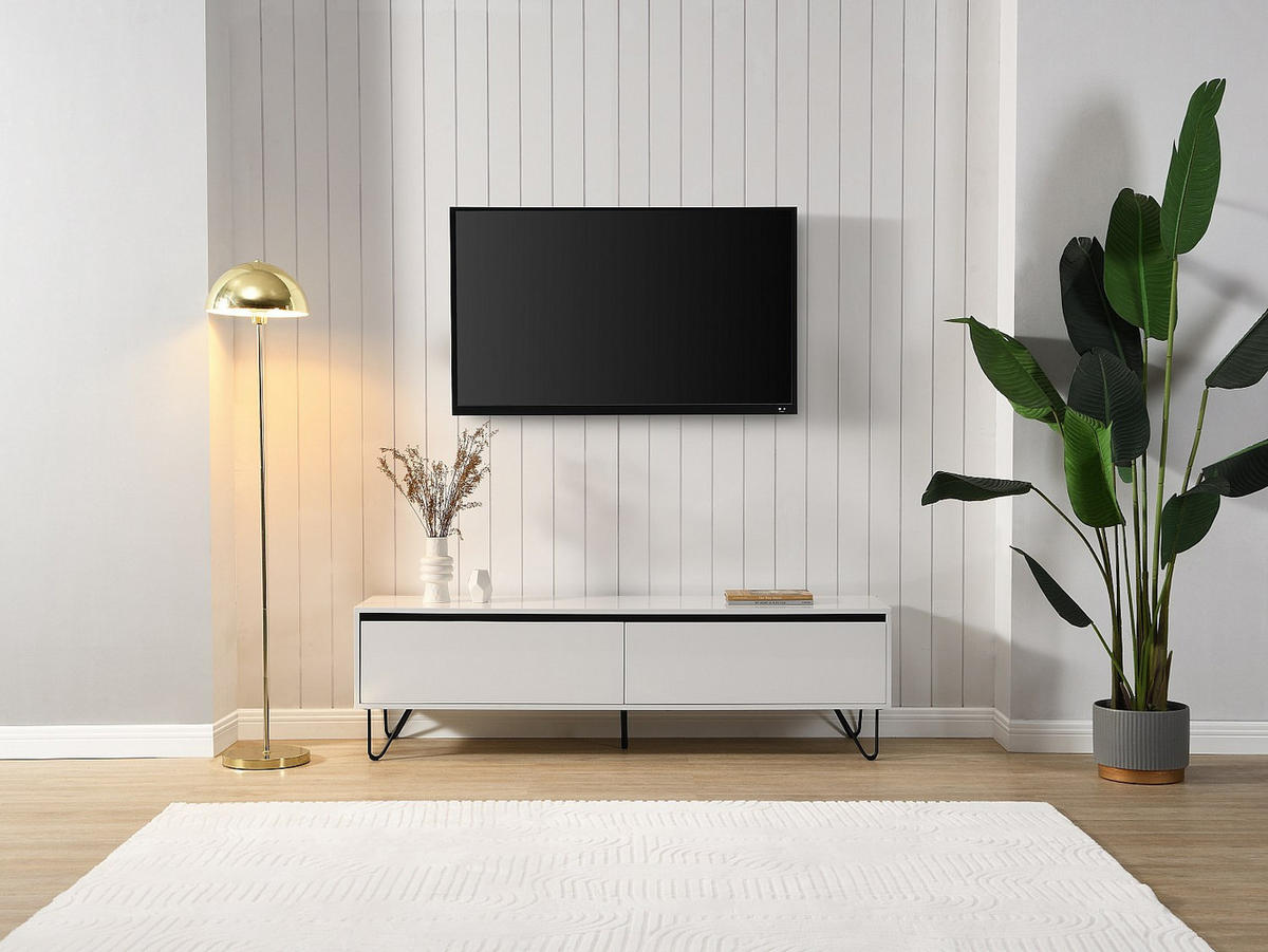 TV-MÖBEL mit 2 Türen - MDF & Stahl - Weiß & Schwarz - ABUJA - Weiß, Holz (160/45/40cm) - Vente-Unique