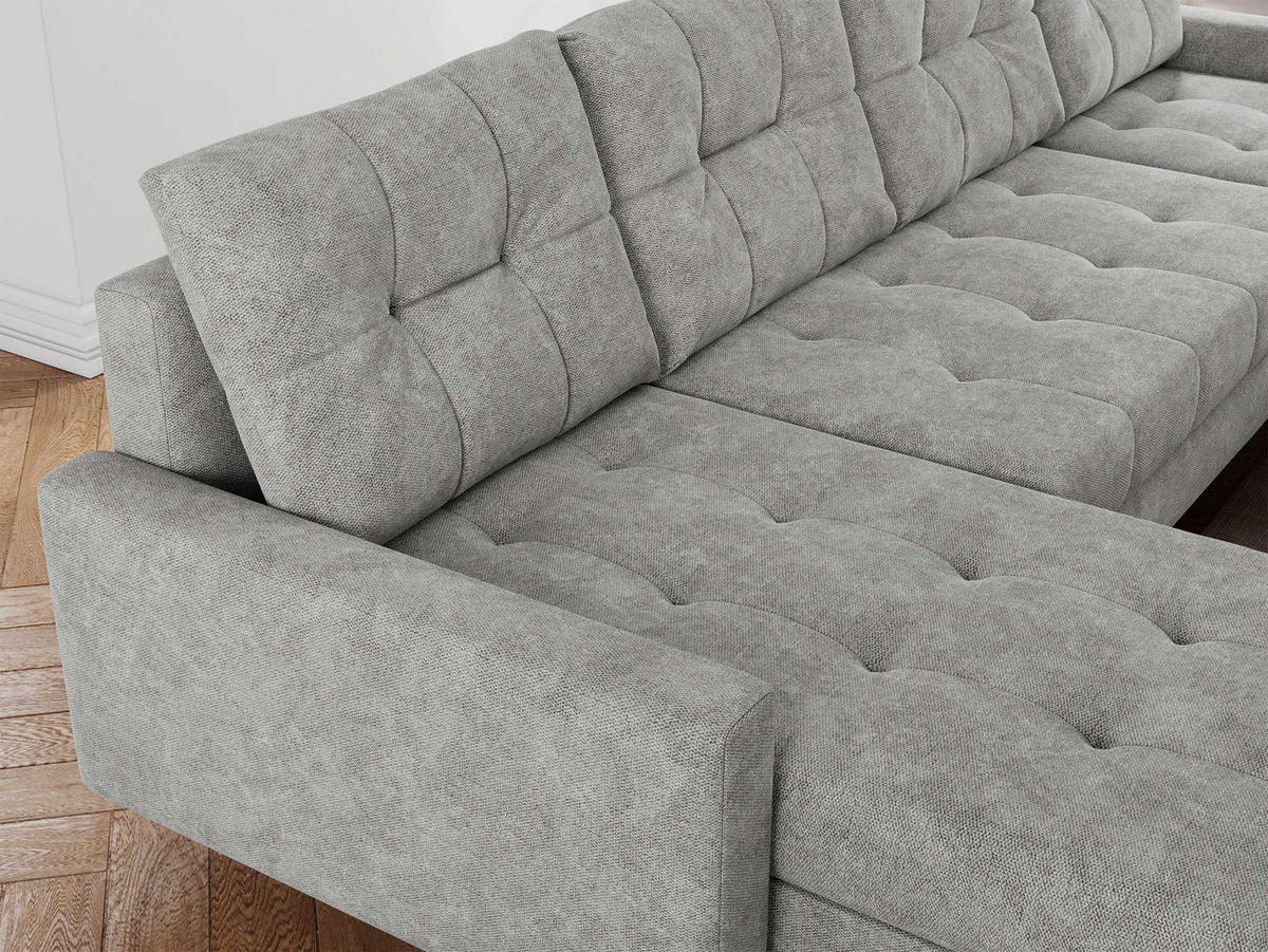 WOHNLANDSCHAFT Colin U Struktur Hellgrau - Hellgrau/Braun, Holz/Textil (290/75/140cm) - MKS