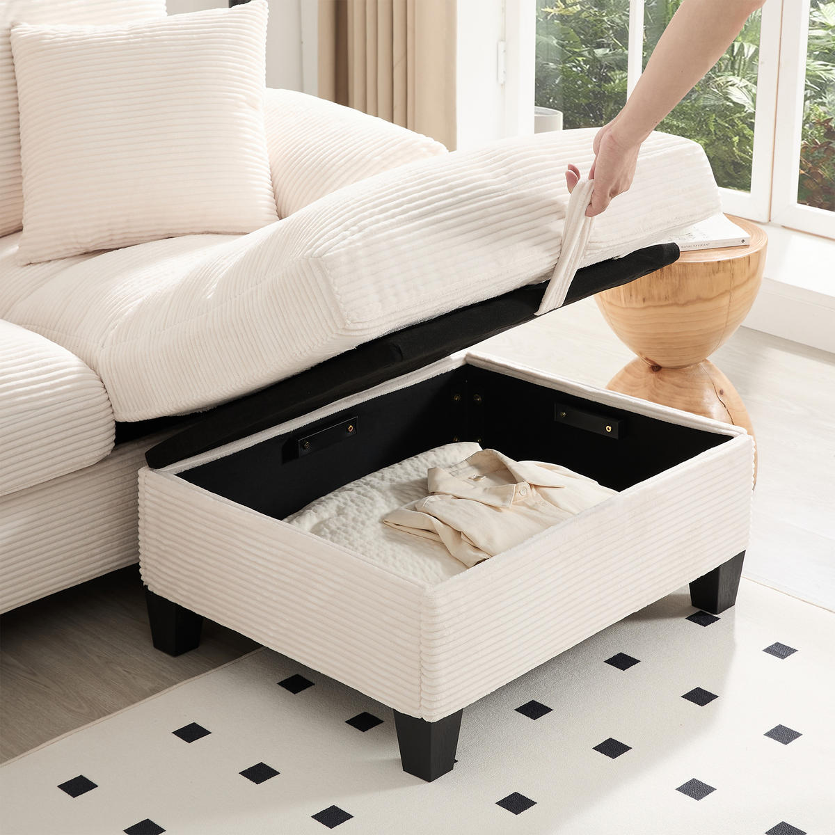 U-FORM Wohnlandschaft Cord mit Stauraum und USB-Anschluss 293/142/93 cm Beige - Beige, Kunststoff/Textil (93/293/142cm) - Redom