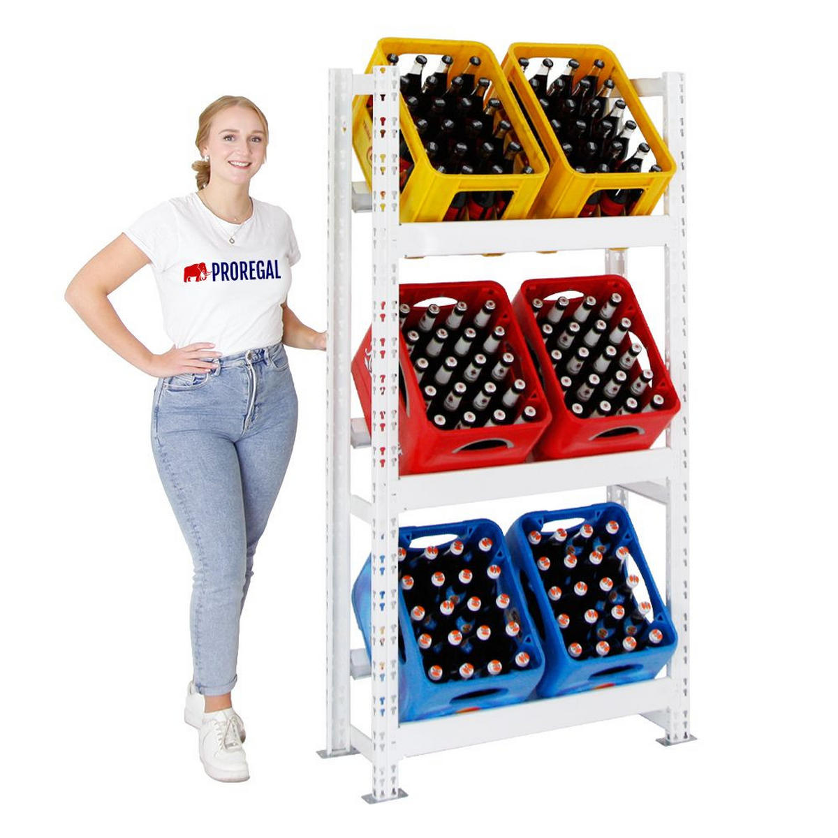 GETRÄNKEKISTENREGAL Tegernsee 160x80x30 cm für 6 Kästen Weiß - Weiß, Metall (80/160/30cm) - PROREGAL