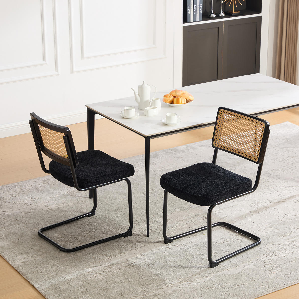SCHWINGSTUHL DE-36881 2er-Set mit Rattan-Rückenlehne und Chenille-Sitz Schwarz - Schwarz, Metall (58/86/46cm) - ComfortXL