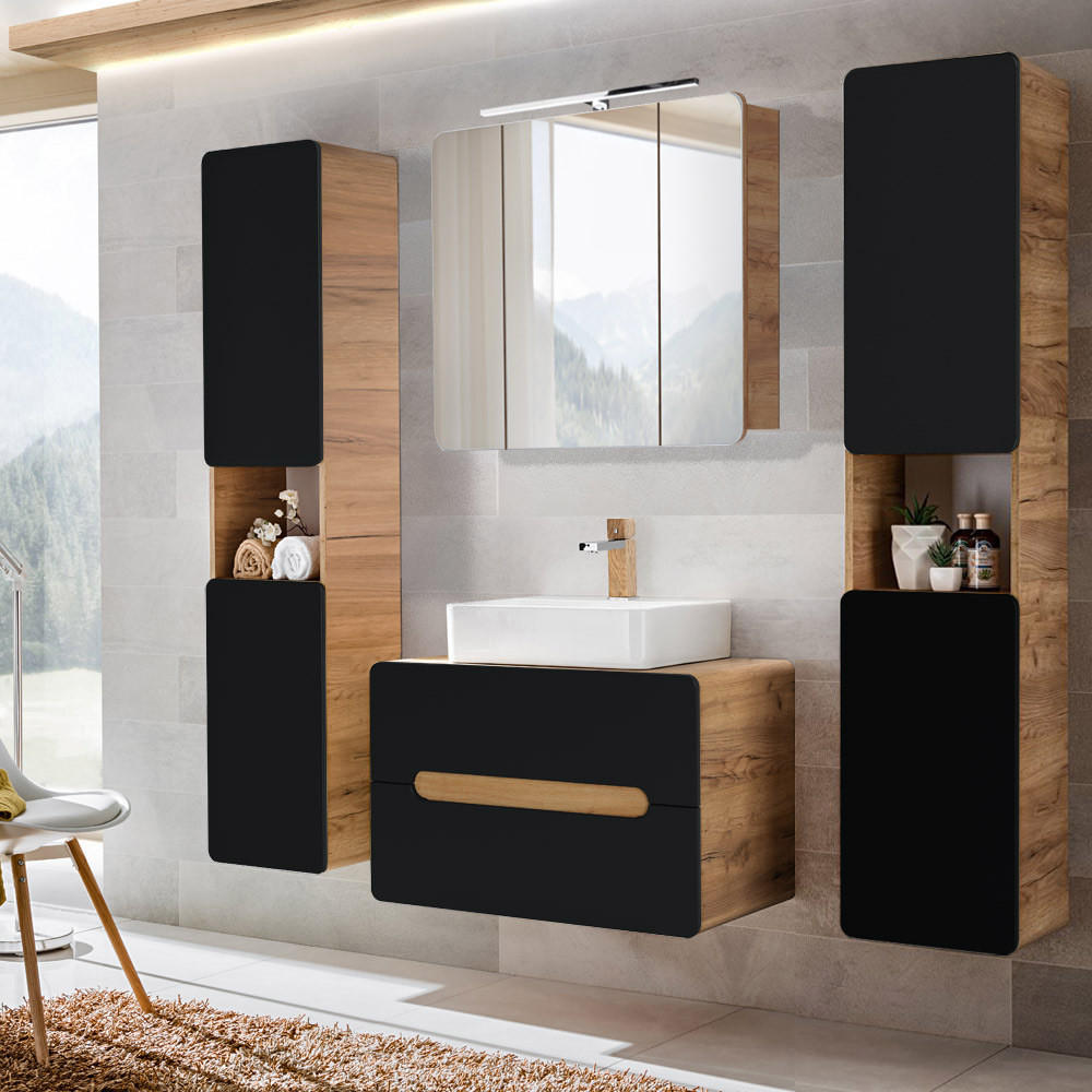 BADMÖBEL-SET 4-TLG. New-luton - Grau, Holzwerkstoff (180/200/46cm) - Lomado