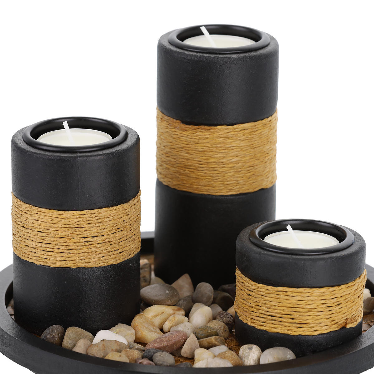 TEELICHTHALTER - Multicolor, Holzwerkstoff/Stein (13cm) - Relaxdays