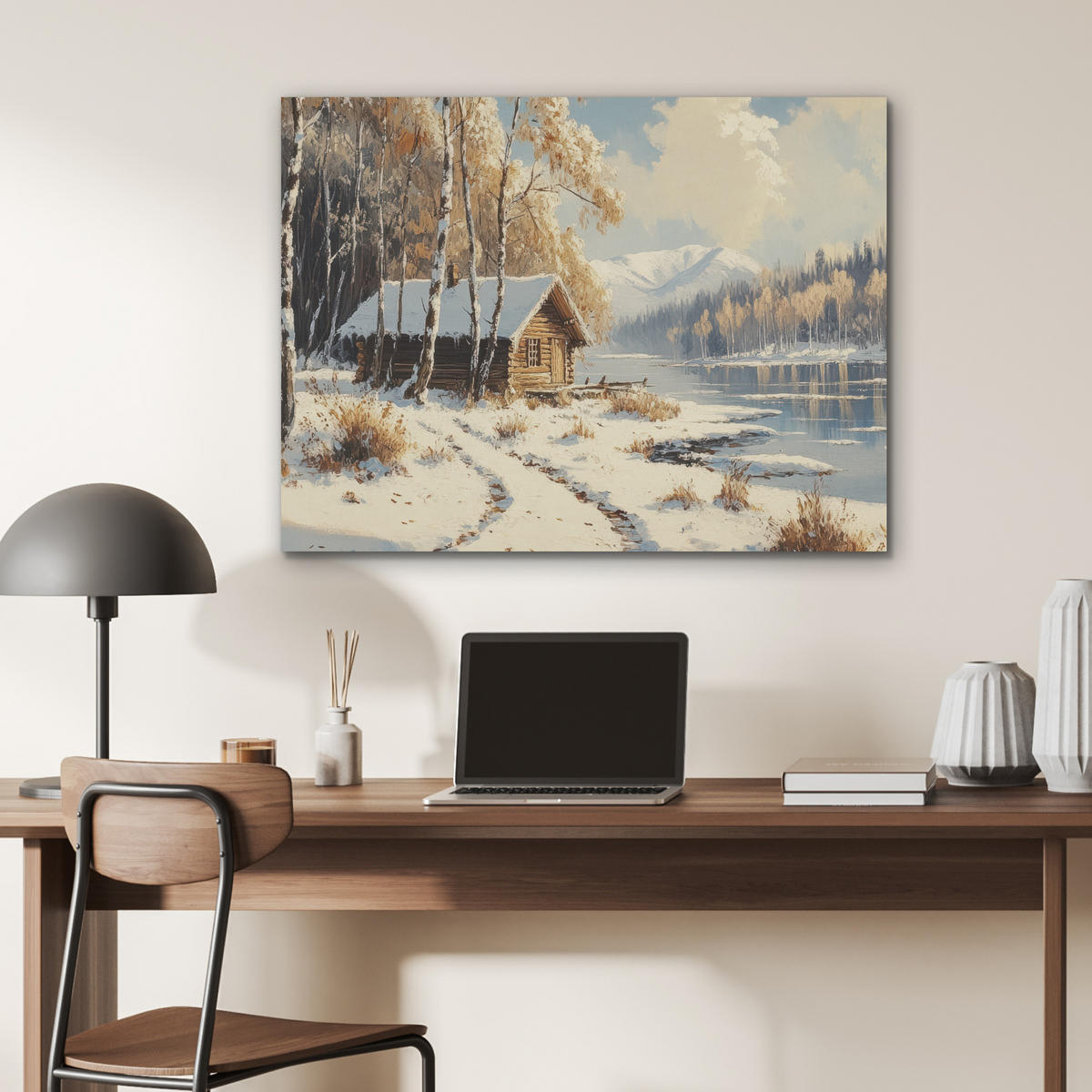 AKUSTIKPANEEL Winter - Schnee - Zuhause - Natur 80x60 cm - Hellbraun, Textil (80/0.9/60cm) - MuchoWow