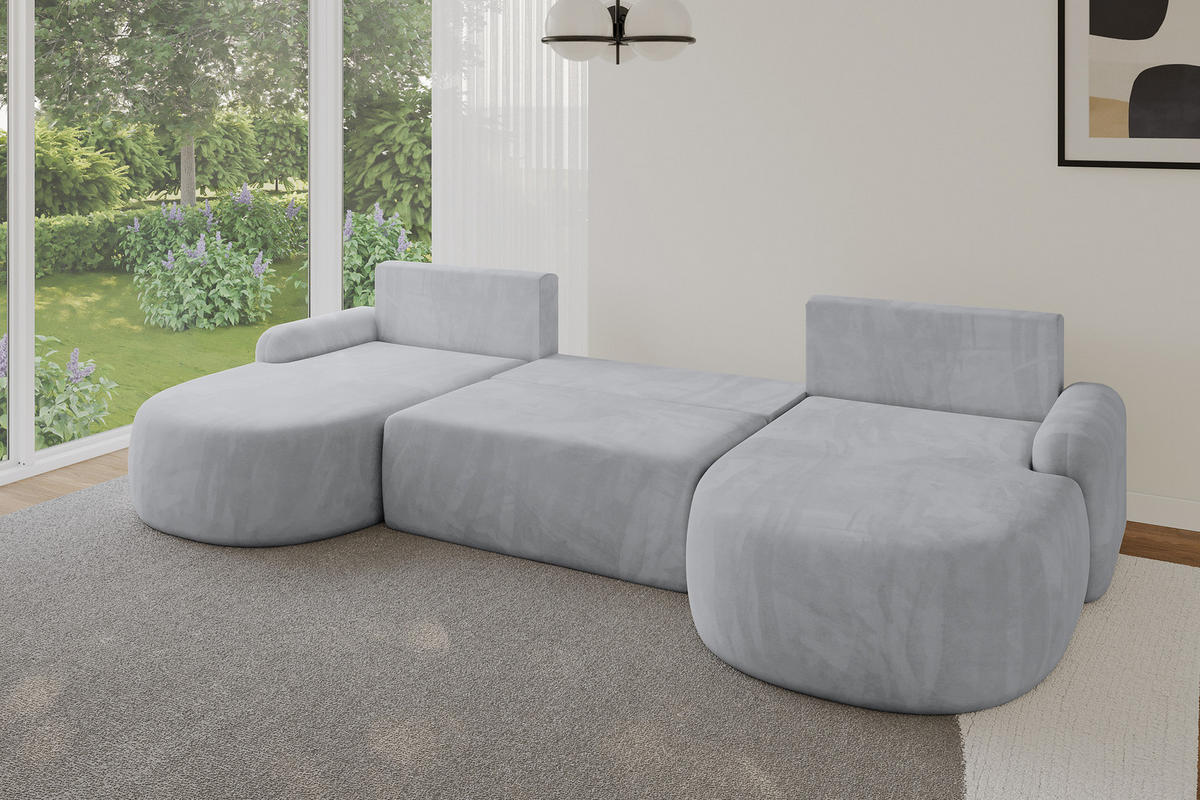 WOHNLANDSCHAFT mit Schlaffunktion und Bettkasten LIRA-U - 335x172x89 Grau - Greige, Holzwerkstoff/Textil (335/89/172cm) - ALTDECOR