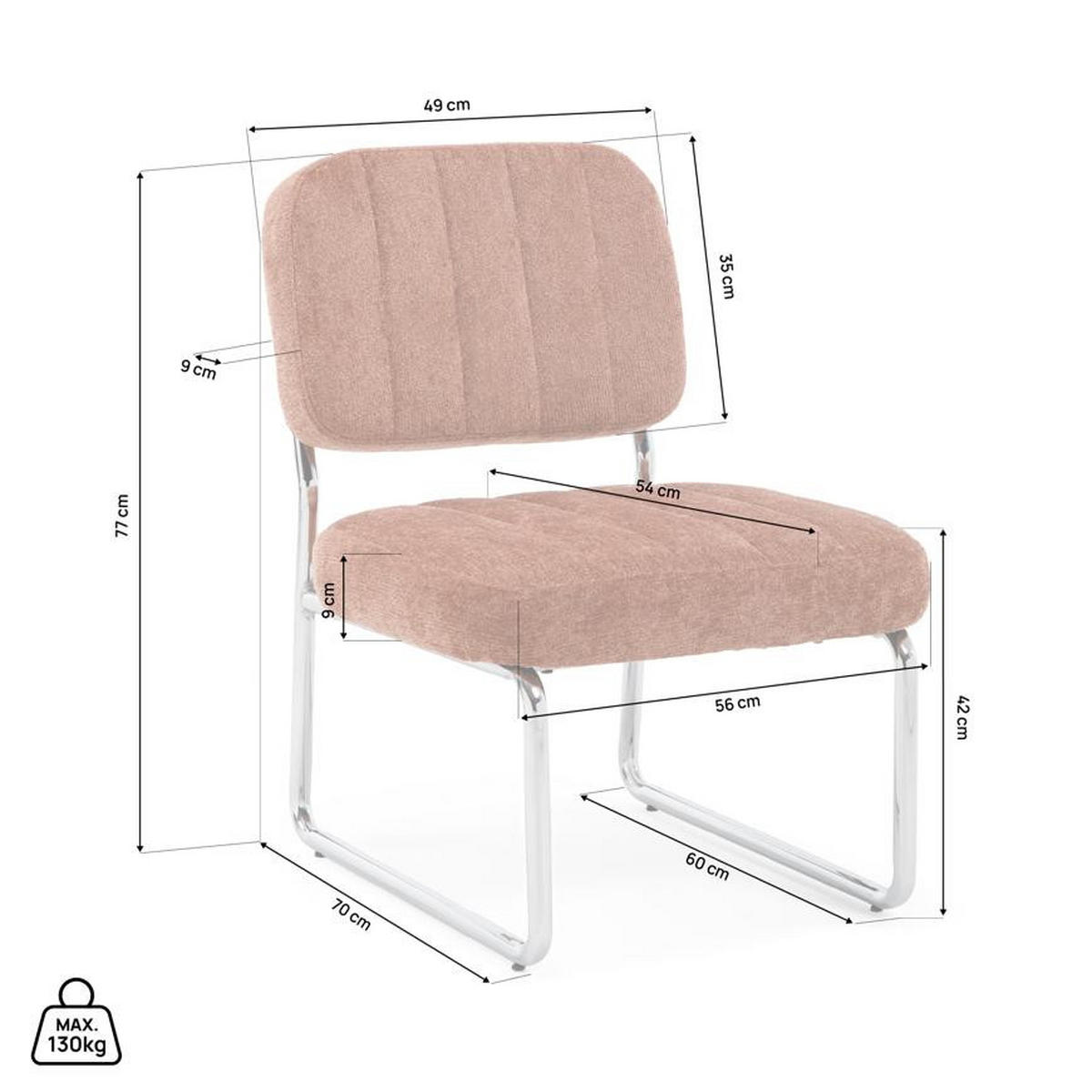SESSEL terrakotta gepolstert verchromte Beine und Chenille-Stoff - PAOLA - Rot/Braun, Textil/Metall (56/77/70cm) - Sicaan