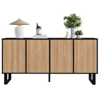 SIDEBOARD Schwarz Holzmaserung 3D-Streifen Extra Stauraum - Schwarz, Holzwerkstoff (38/75/160cm) - FLIEKS