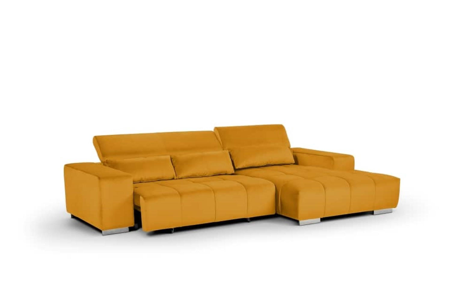 ECKSOFA mit elektrischem Sitzvorschub und verstellbaren Kopflehnen - Chromfarben/Gelb, Textil (186/307cm) - Cotta