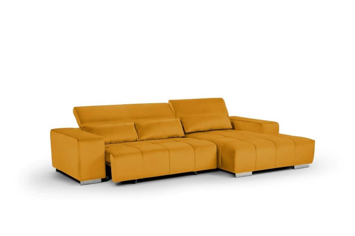 ECKSOFA mit elektrischem Sitzvorschub und verstellbaren Kopflehnen - Chromfarben/Gelb, Textil (186/307cm) - Cotta