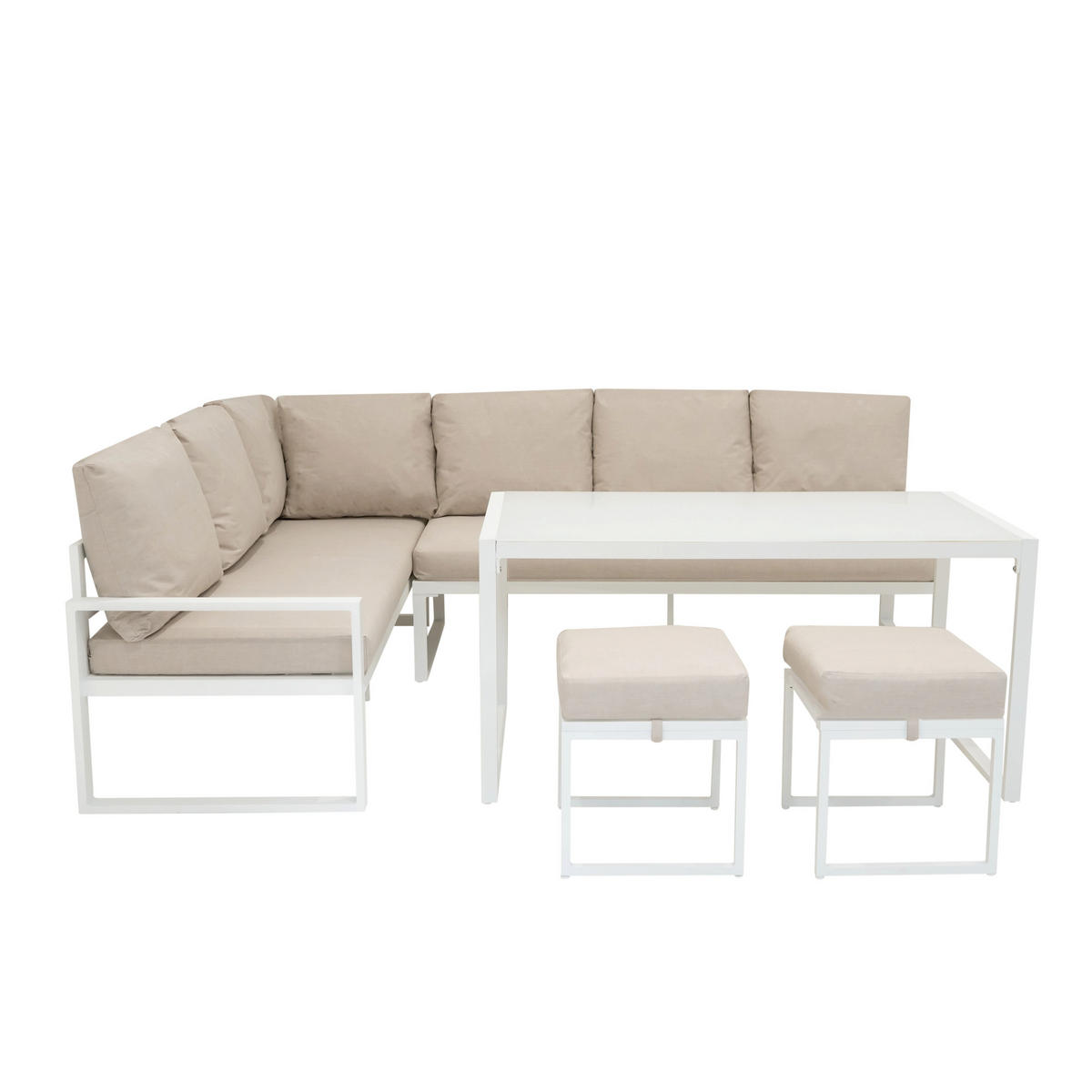 ECKSOFA-SET 5-teiliges Aluminium mit schwarzer Rattan-Aufbewahrungsbox - Weiß - Weiß, Metall