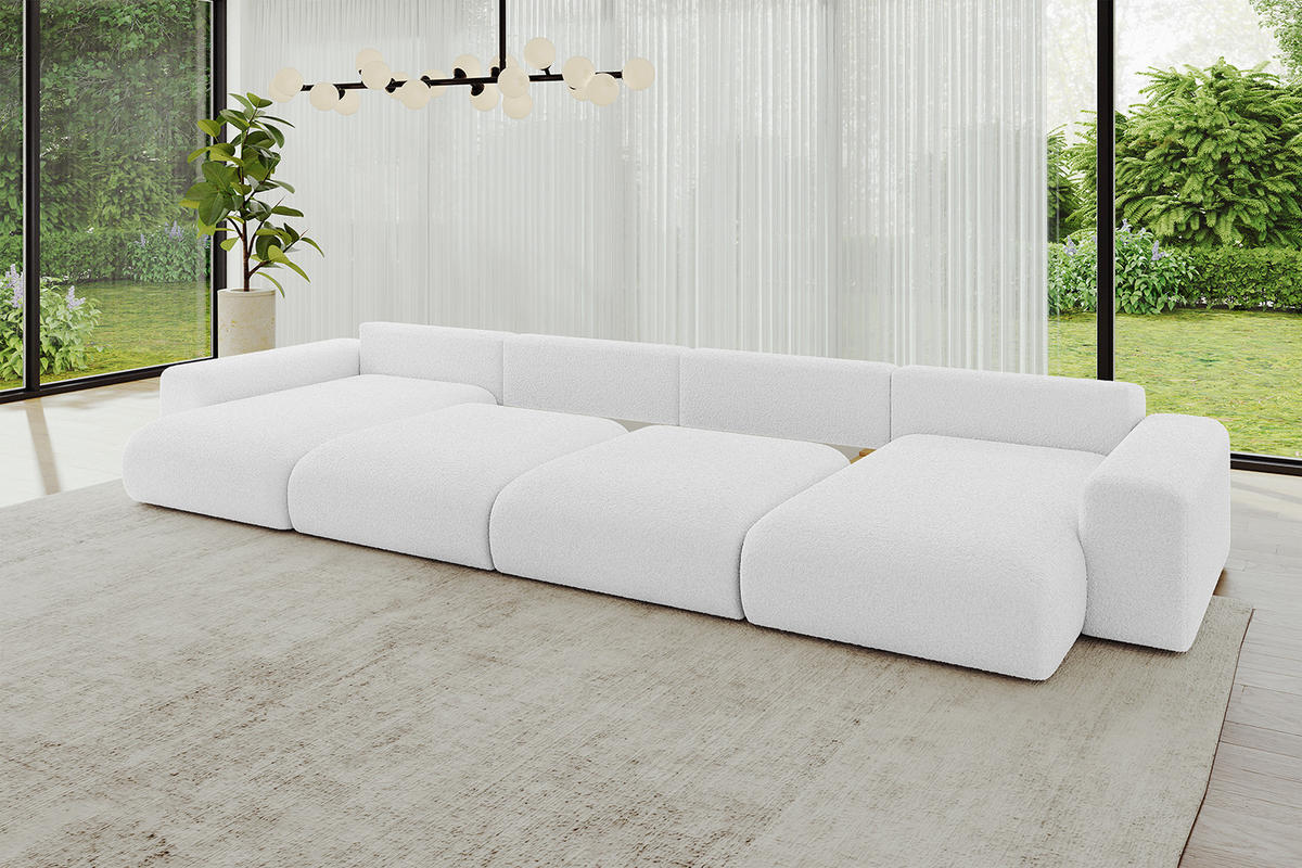 WOHNLANDSCHAFT mit Schlaffunktion ESKAR-U2-464x176x84cm Weiß - Weiß, Holzwerkstoff/Kunststoff (176/72/464cm) - ALTDECOR