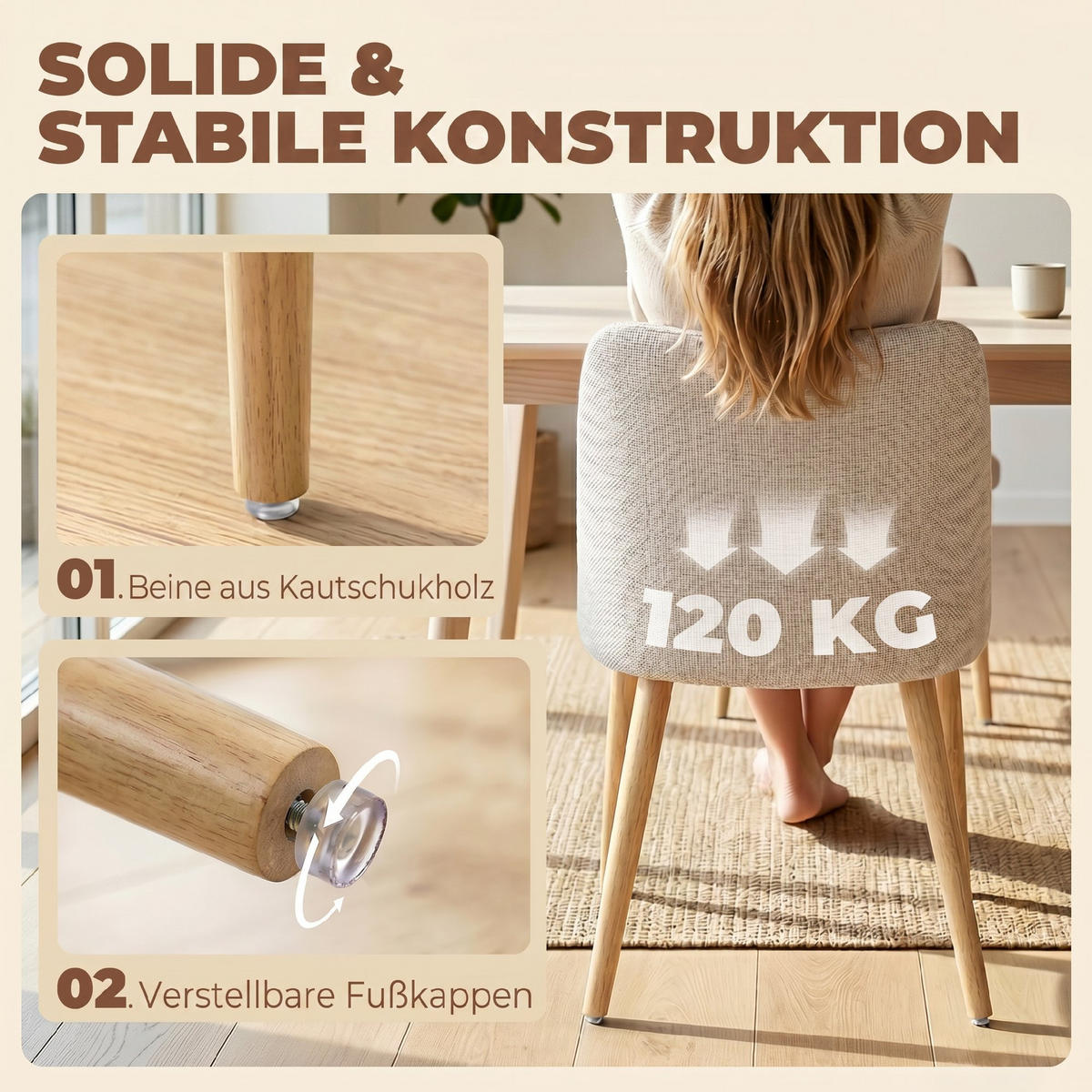 ESSZIMMERSTÜHLE 2er Set Polyester Cremeweiß - Creme, Textil (46/76/52cm) - HOMCOM