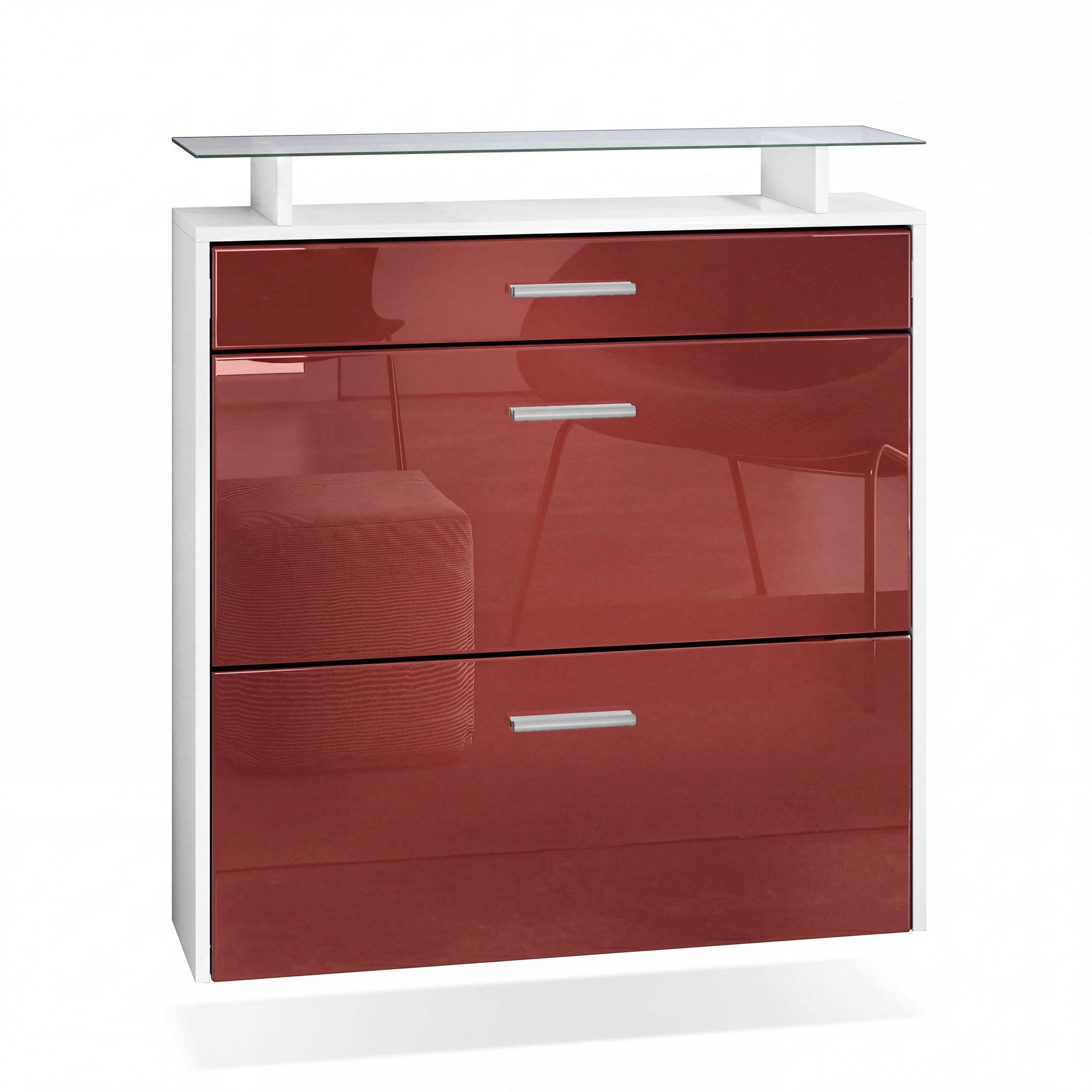 SCHUHSCHRANK Malea Front in Bordeaux Hochglanz - Bordeaux, Holzwerkstoff (89/96/23cm) - Vladon