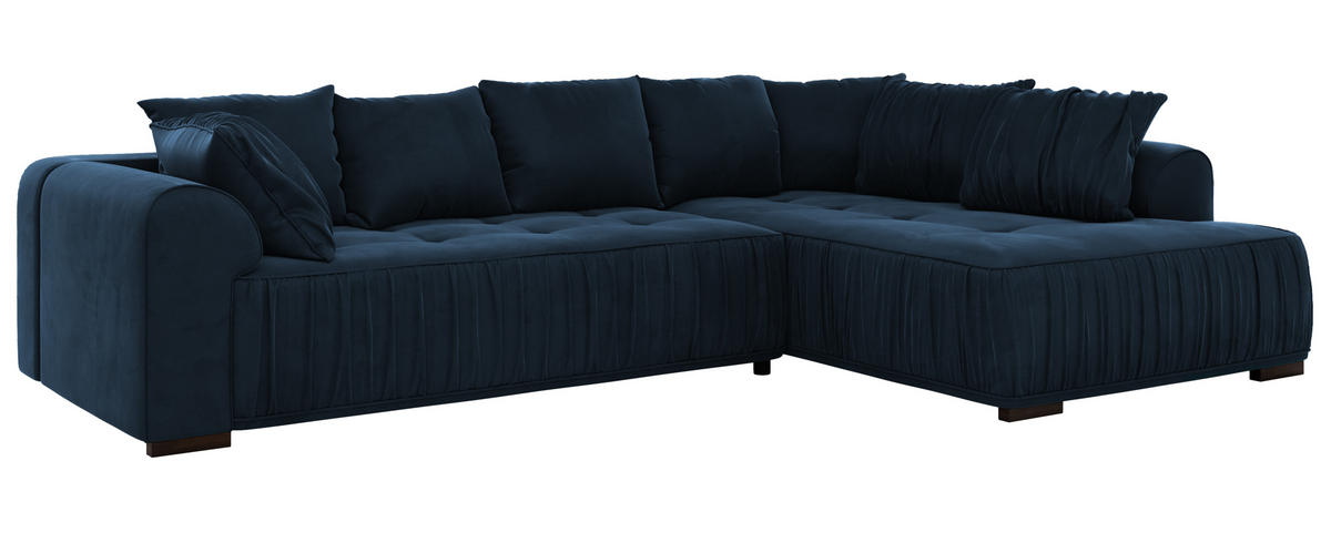 ECKSOFA ORTA Dunkelblau Velvet - Rechts - Blau/Schwarz, Textil (200/325cm) - MKS
