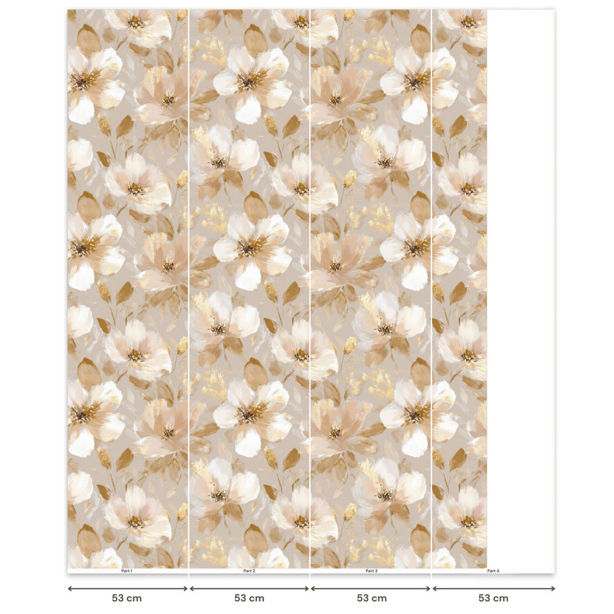 TAPETE - Blumen - künstlerisch - Gold - 200x260 cm - Beige, Papier (200/260cm) - OnlyWow