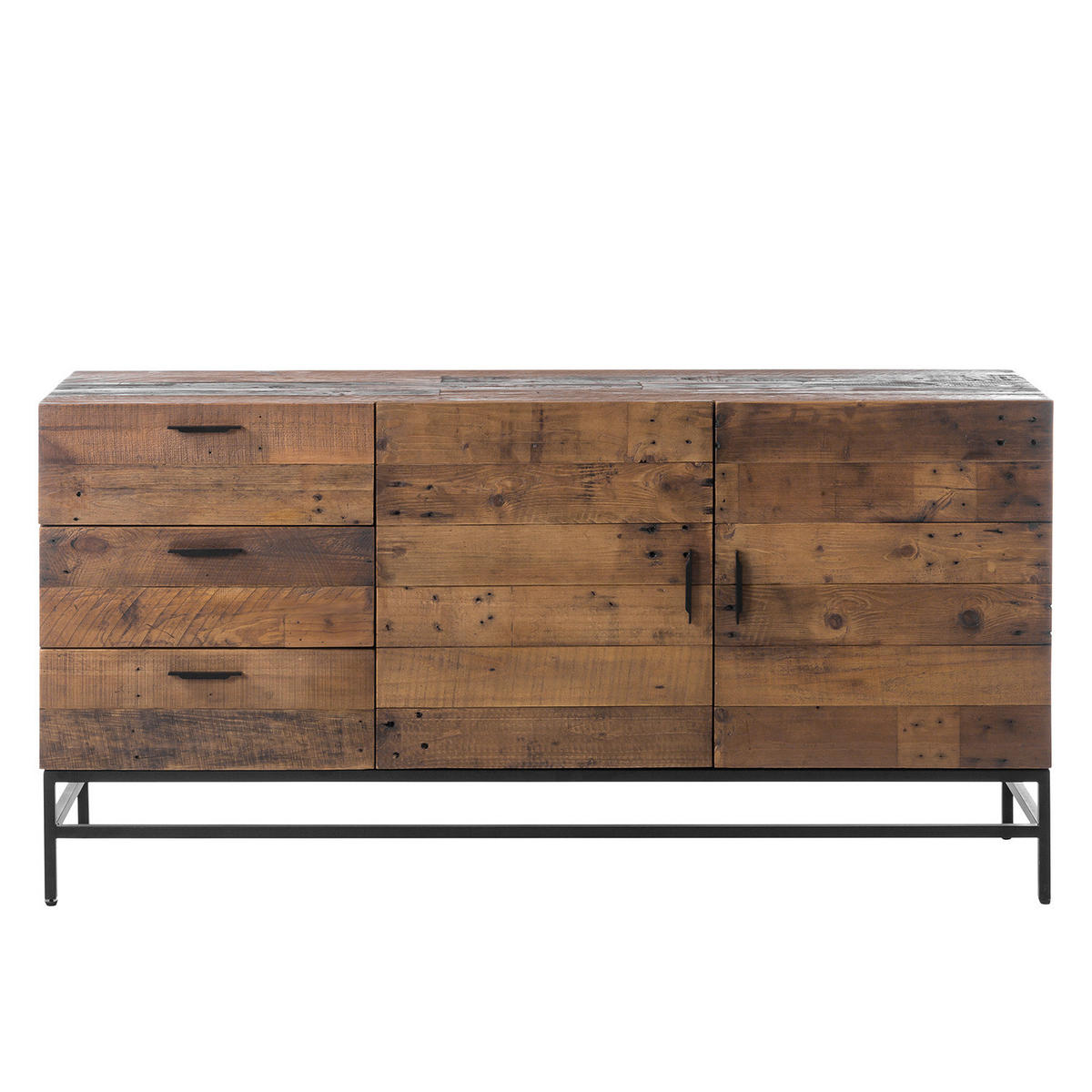 SIDEBOARD mit 2 Türen - Pinie massiv / Metall - Schwarz/Pinienfarben, Holz (160/80/45cm) - home24
