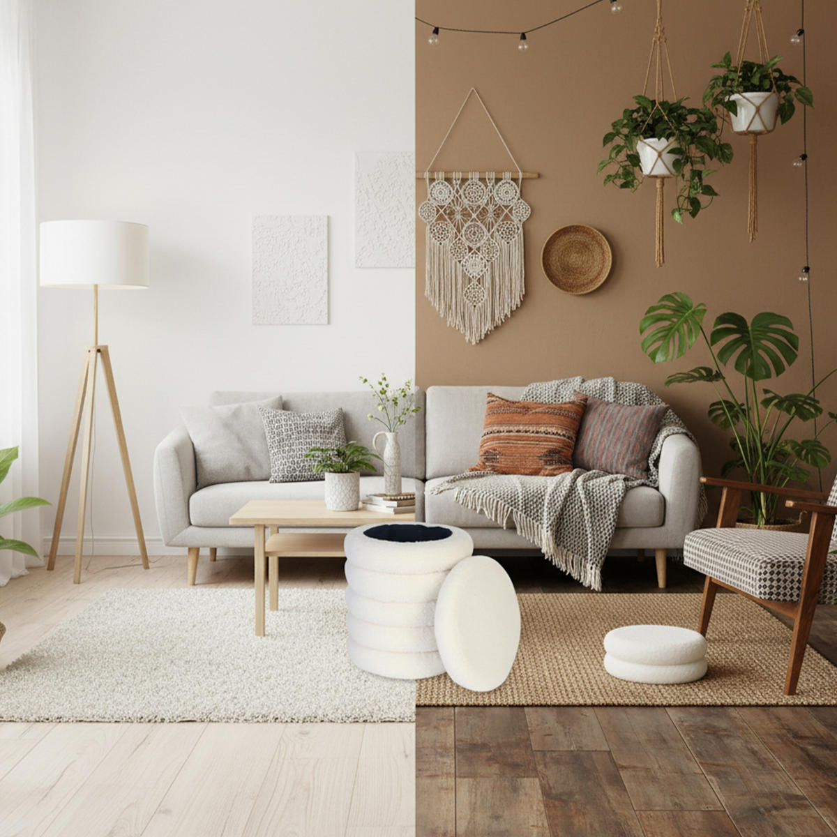 HOCKER - Weiß, Holzwerkstoff/Textil (37/44/37cm) - Relaxdays