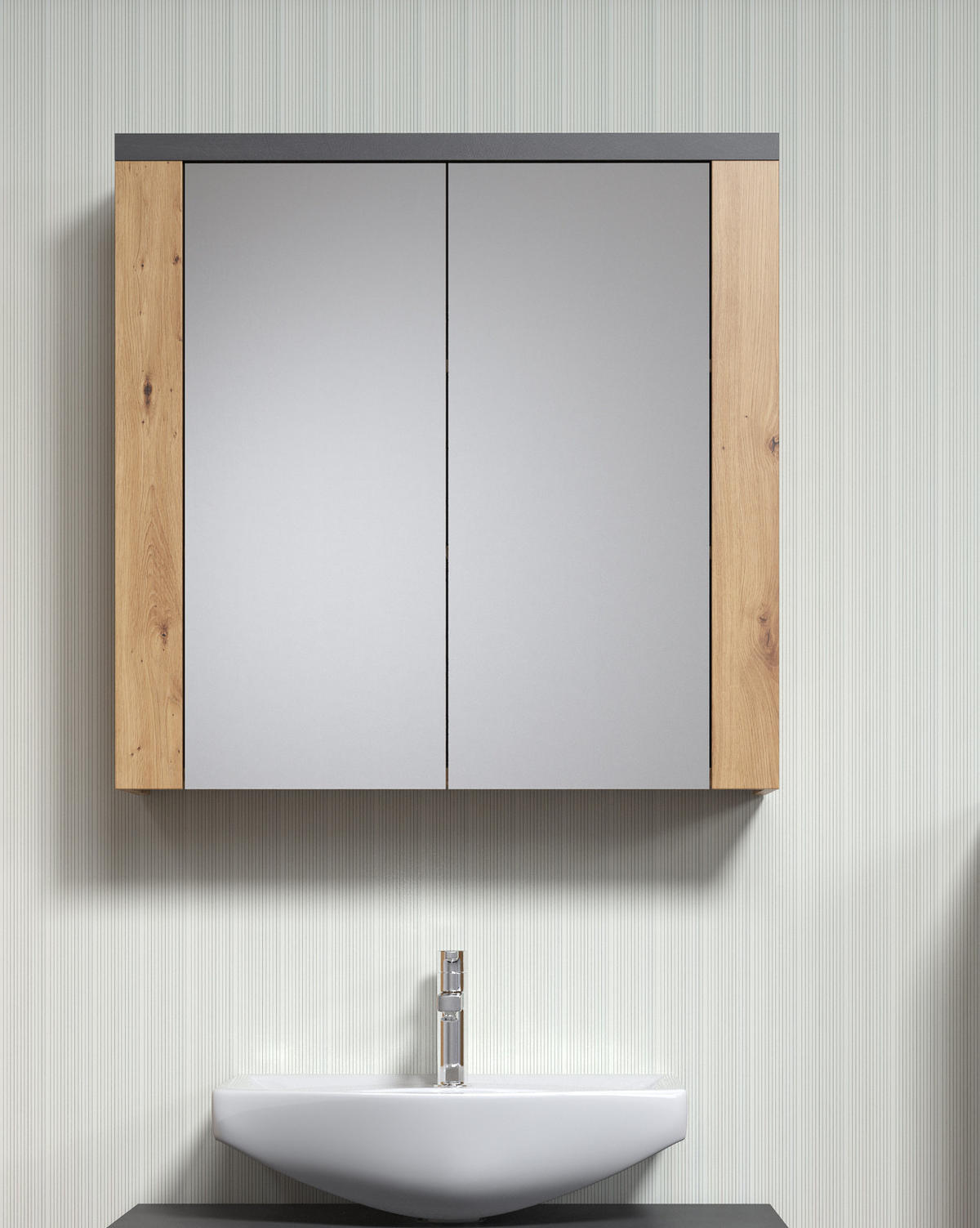 SPIEGELSCHRANK Eiche Artisan, grau 79 x 78 cm, Badschrank 2-türig - Eiche Artisan/Grau, Glas/Holzwerkstoff (78/78/20cm) - Top.Furn