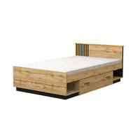 JUGENDBETT LAMI 20 120/200 cm in Wotan Eiche / Schwarz Matt mit Lamellen - Eiche Wotan/Schwarz, Holzwerkstoff (120/200cm) - Deine Möbel 24