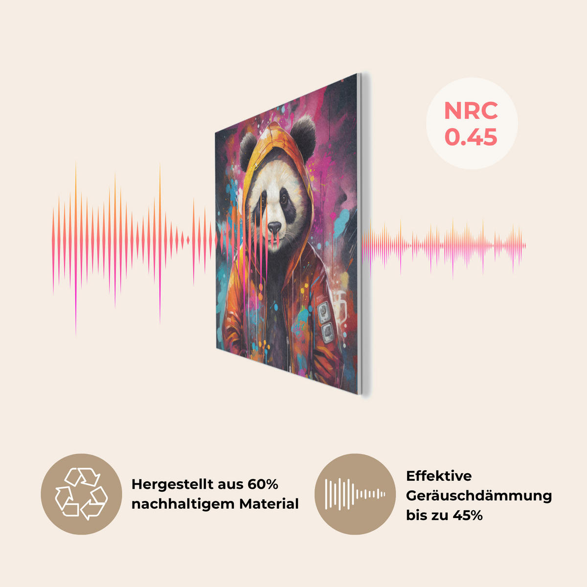 AKUSTIKPANEEL Panda - Jacke - Graffiti - Orange 90x90 cm - Orange, Textil (90/0.9/90cm) - MuchoWow