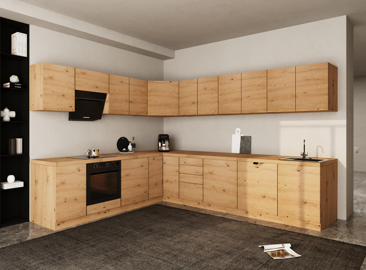 WINKELKÜCHE 300 cm x 240 cm - Langen KL23-M300 - in Artisan Eiche - Eiche Artisan, Holz (540/212/52cm)