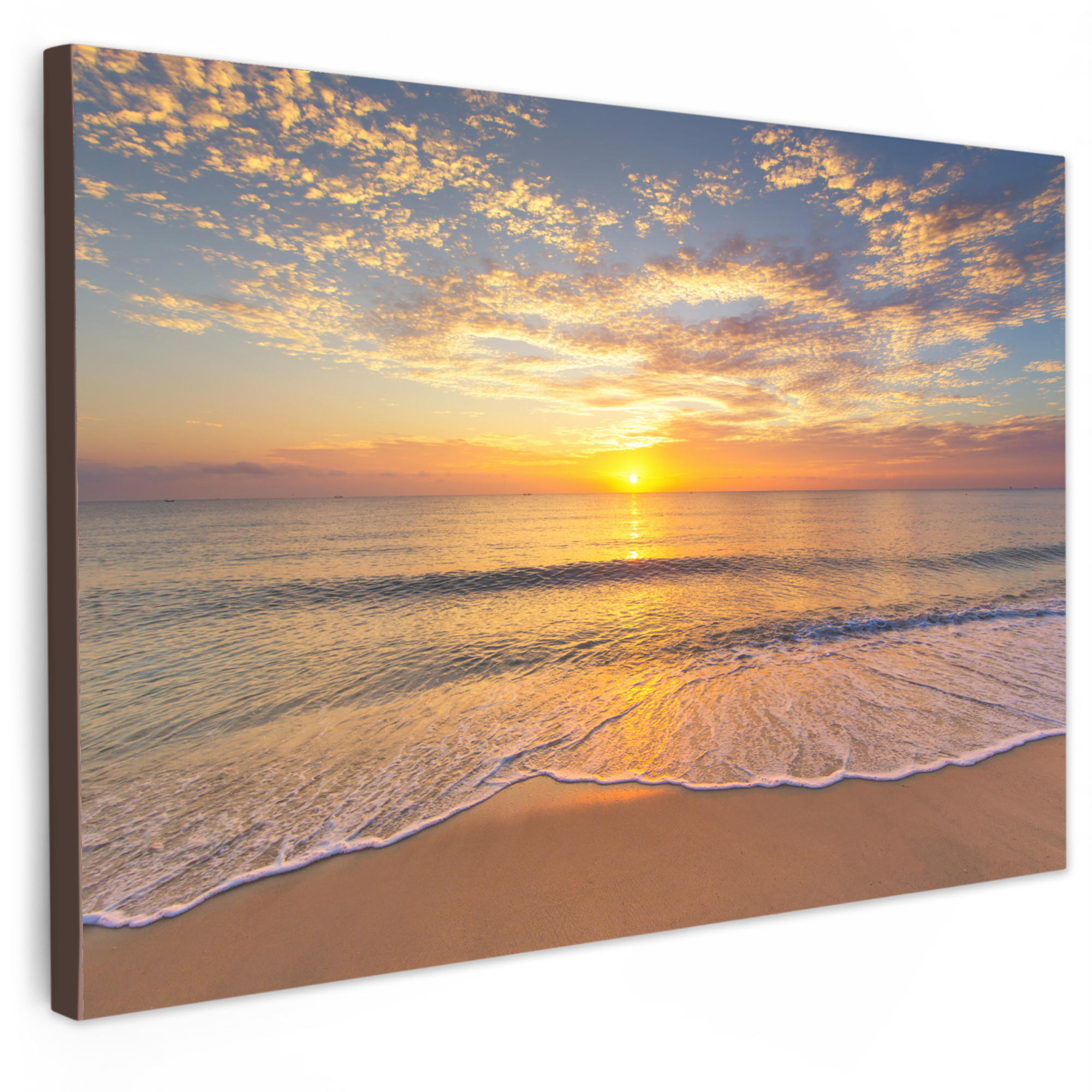 LEINWANDBILD Strand - Sonnenuntergang - Meer XXL 150x100 cm - Gelb, Textil (150/100cm) - MuchoWow