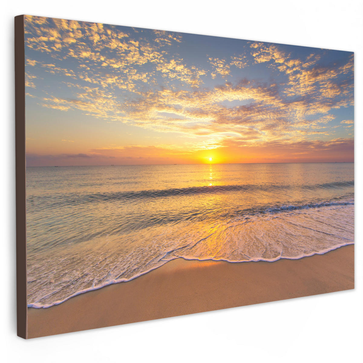 LEINWANDBILD Strand - Sonnenuntergang - Meer Wohnzimmer 120x80 cm - Gelb, Textil (120/80cm) - MuchoWow
