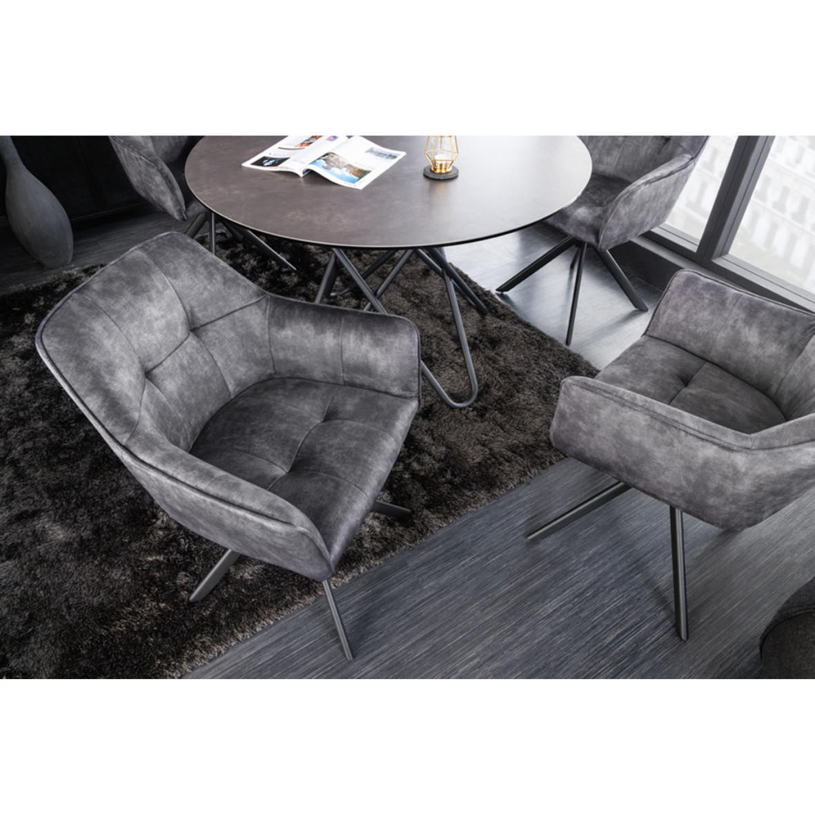 ARMLEHNSTUHL LOFT Samt Dunkelgrau, Schwarz - Dunkelgrau/Schwarz, Textil/Metall (60/83/61cm) - riess-ambiente