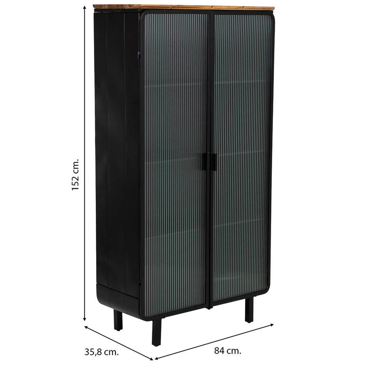 VITRINE aus Metall, Holz und Glas mit 2 Türen, Schwarz, 84x36x152h cm - Schwarz, Holz (84/152/35cm) - Wanderlust