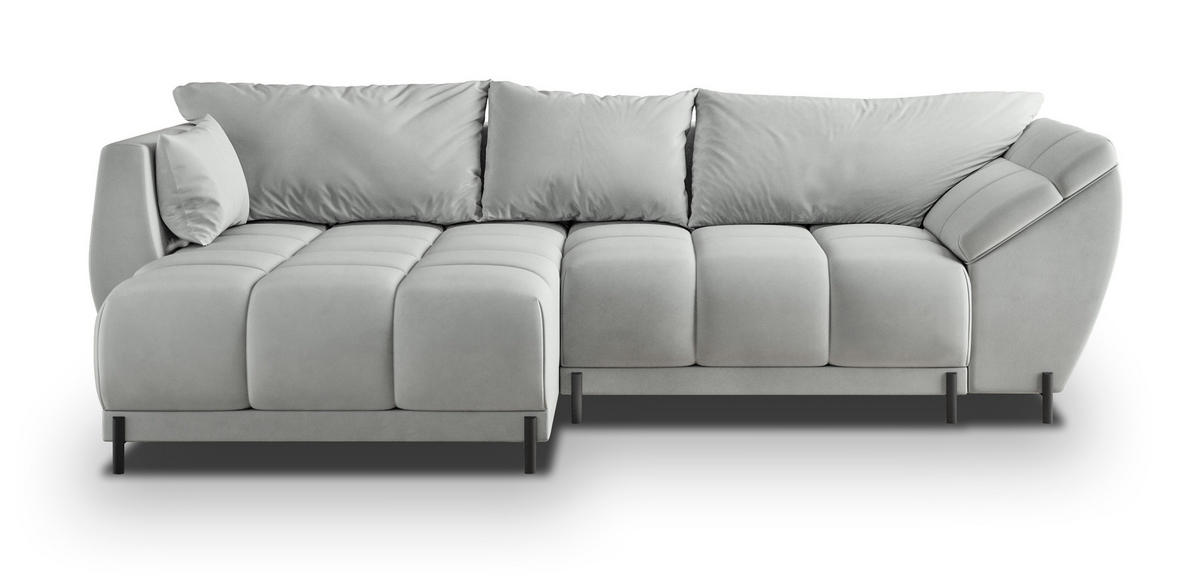 ECKSOFA VESTANO L-S Hellgrau Velours-Stoff mit Schlaffunktion - Hellgrau, Holz (287/182cm) - MASSENO