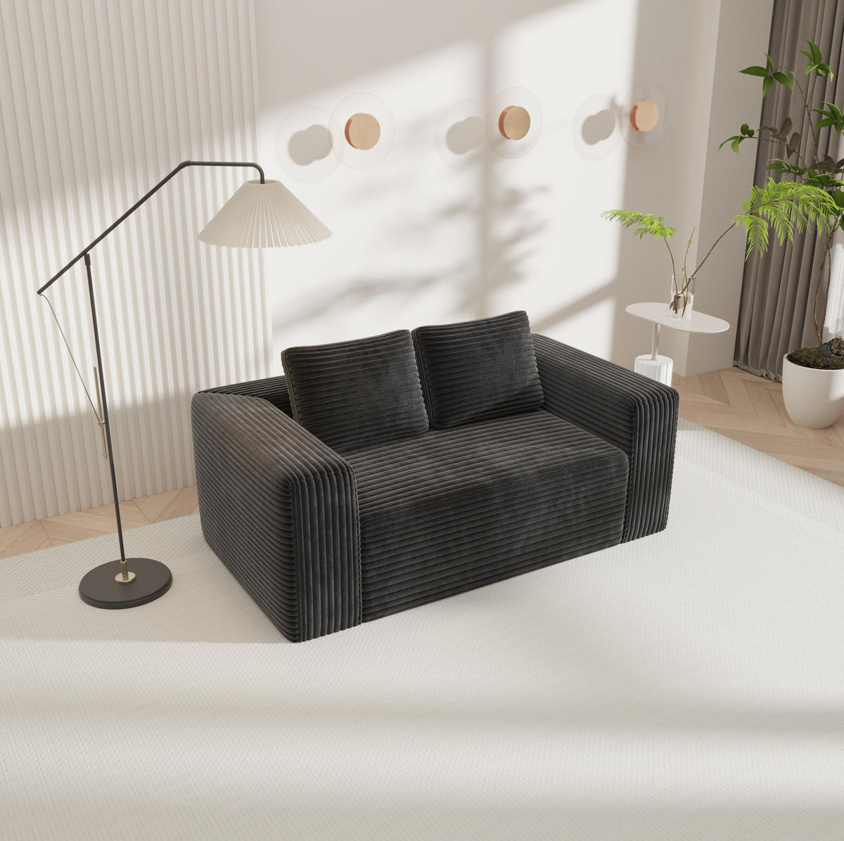 SOFA 2-Sitzer ohne Montage Cord Schwarz - Schwarz, Kunststoff (160/58/88cm) - Meubliv