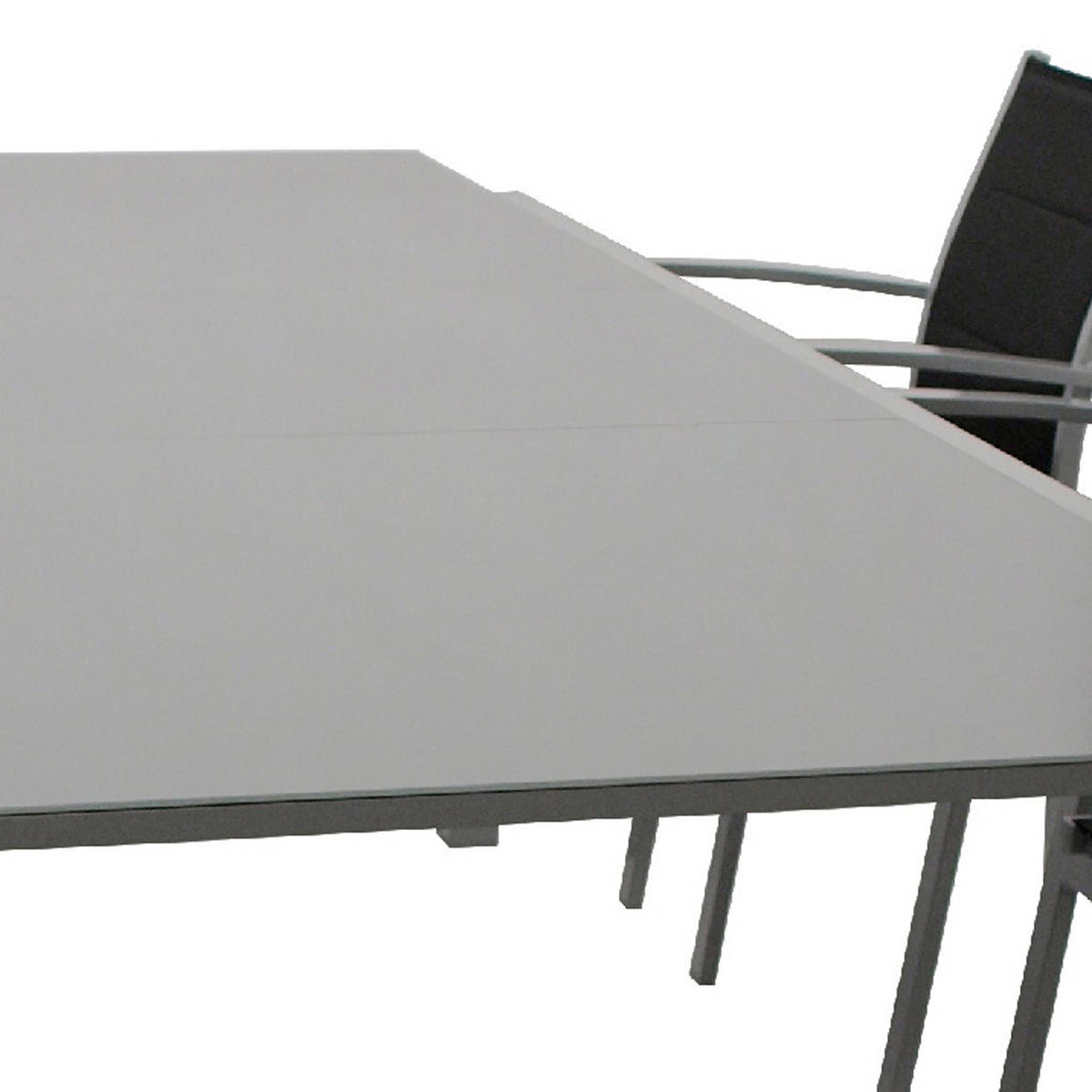 GARTEN-GARNITUR Ashford - 7-teilige Garten-Essgruppe (6x Stapelsessel mit Armlehnen, 1x Ausziehtisch 180/240x100cm), Gestell Aluminium - Schwarz, Metall - TPFGarden