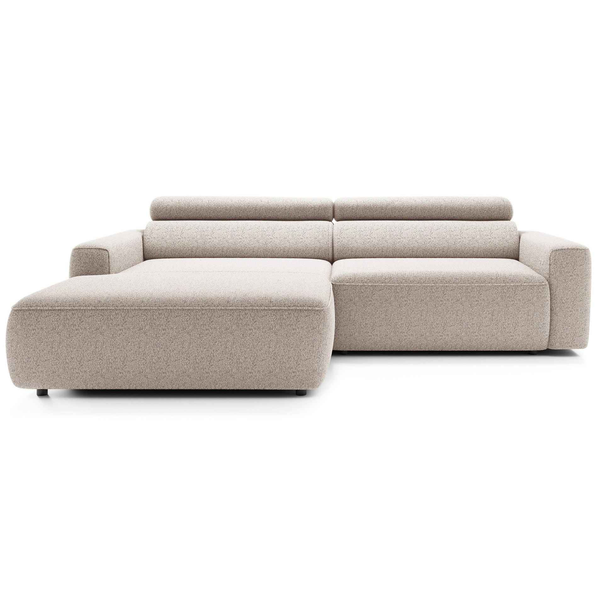 ECKSOFA Fando mit Schlaffunktion, L-Form, 4-Sitzer 252 cm, links Flechtstoff Hellbeige - Ecru/Schwarz, Holz/Kunststoff (252/182cm) - Selsey