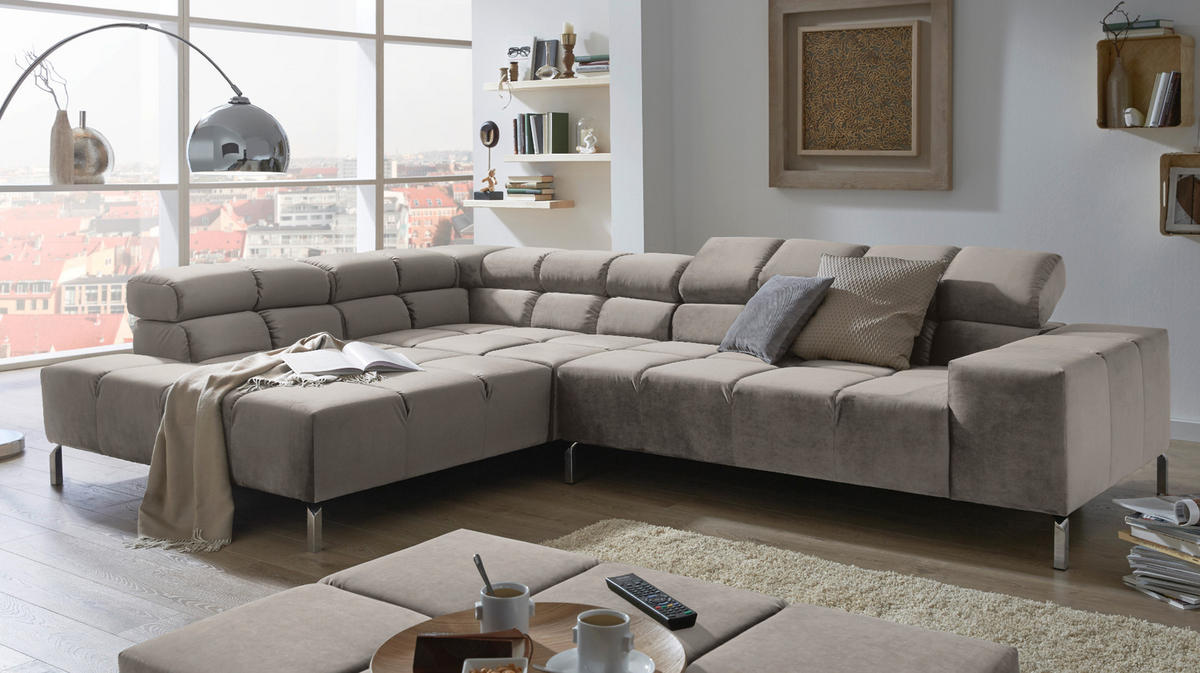 ECKSOFA NELSON Silber Velvet - Silberfarben, Textil (321/216cm) - KAWOLA